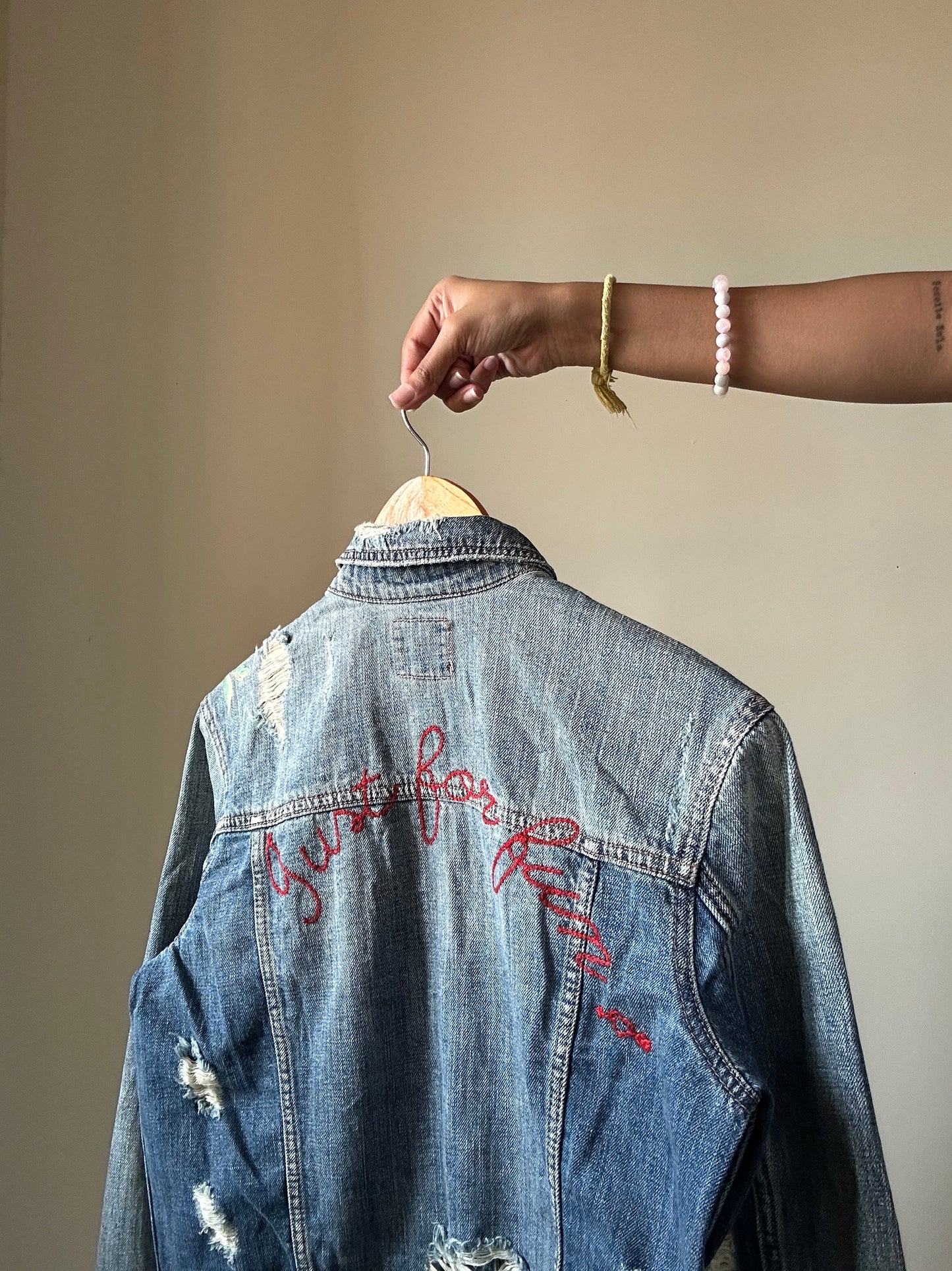 American Eagle Rugged Denim Jacket With Embroidery