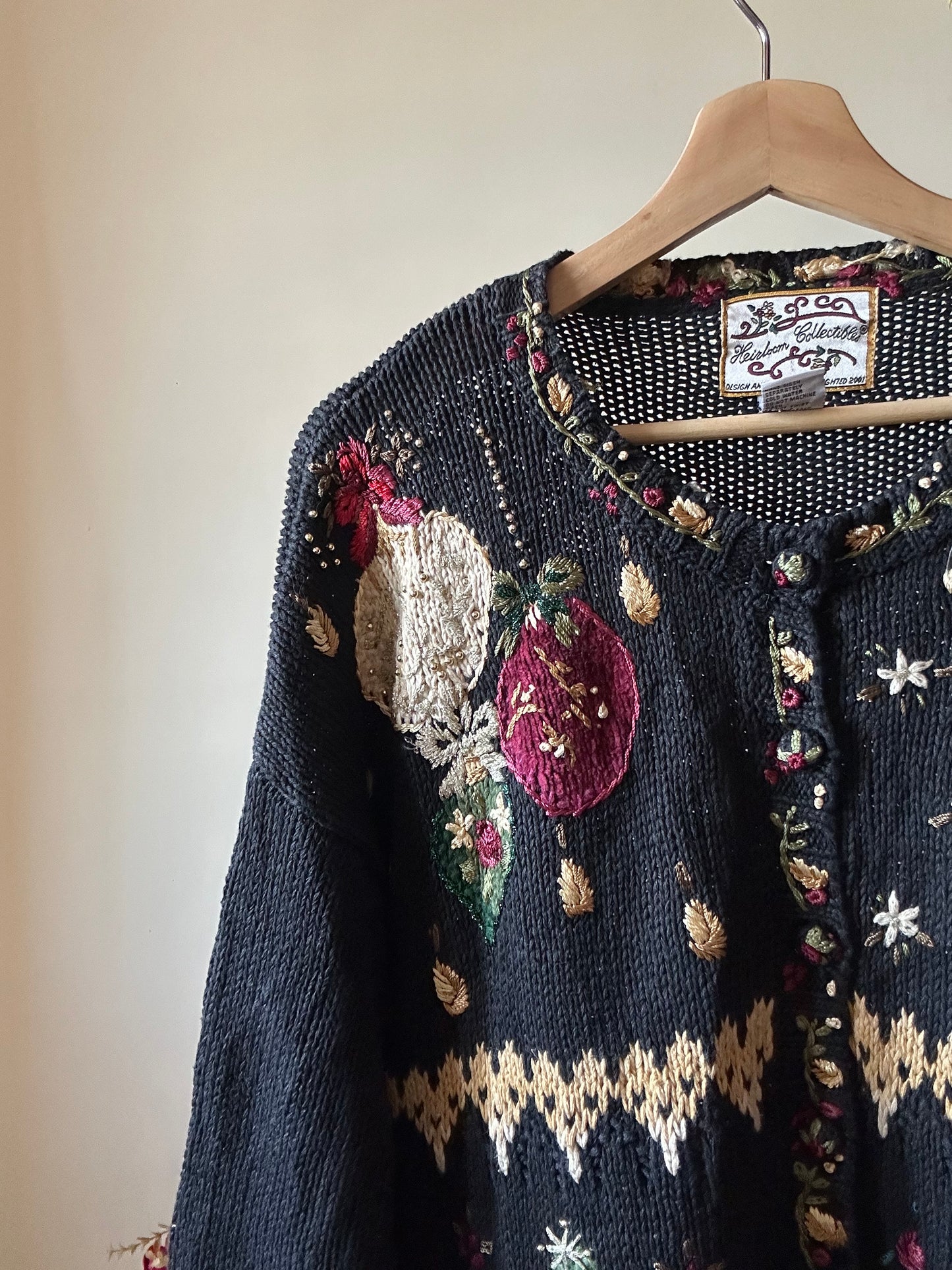 Heirloom Collectibles Vintage Christmas Cardigan With Beading and Embroidery