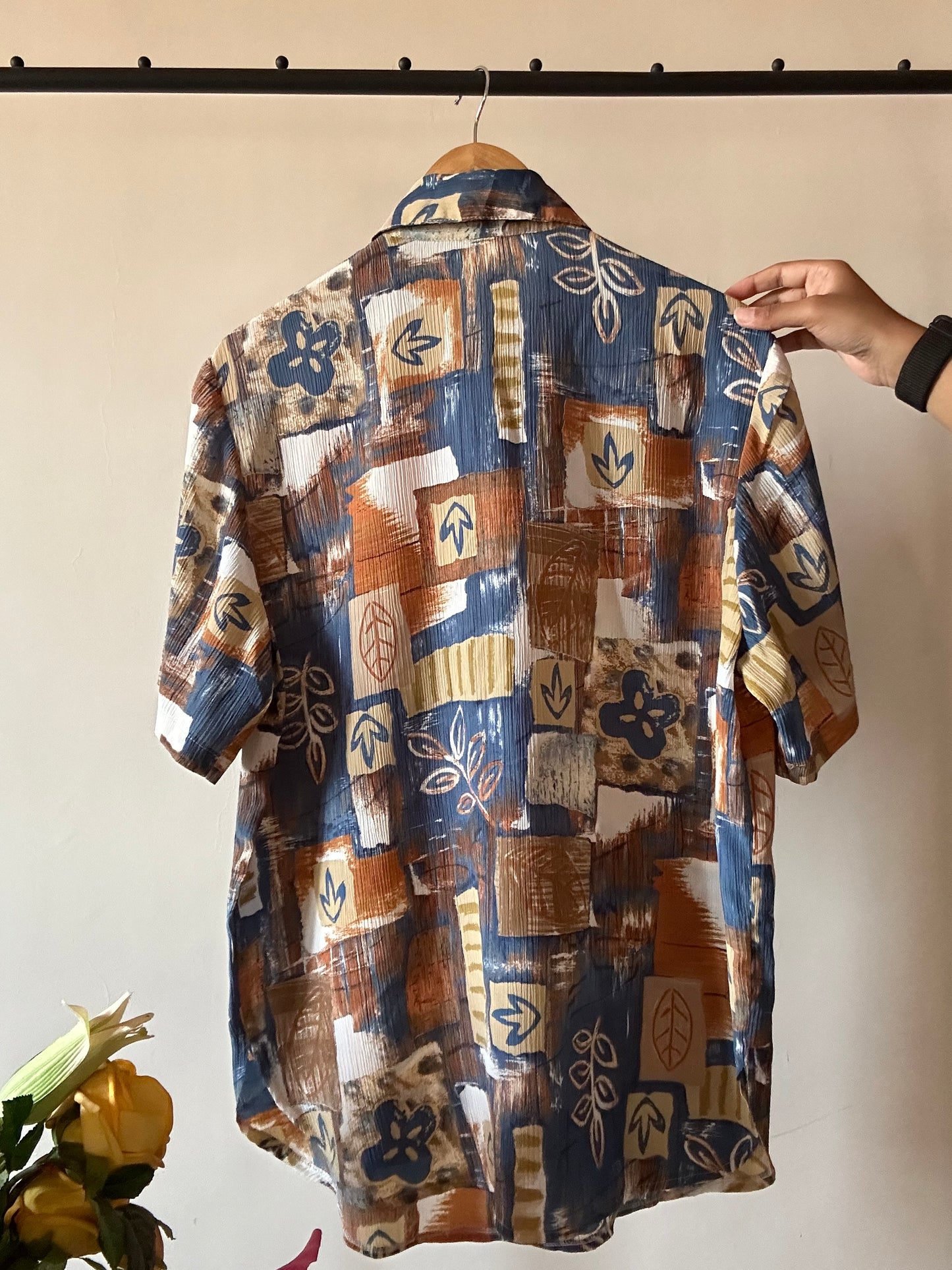 Vintage Textured Fabric Abstract Print Shirt