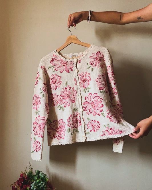 Vintage Talbots Hand Knit Floral Cardigan