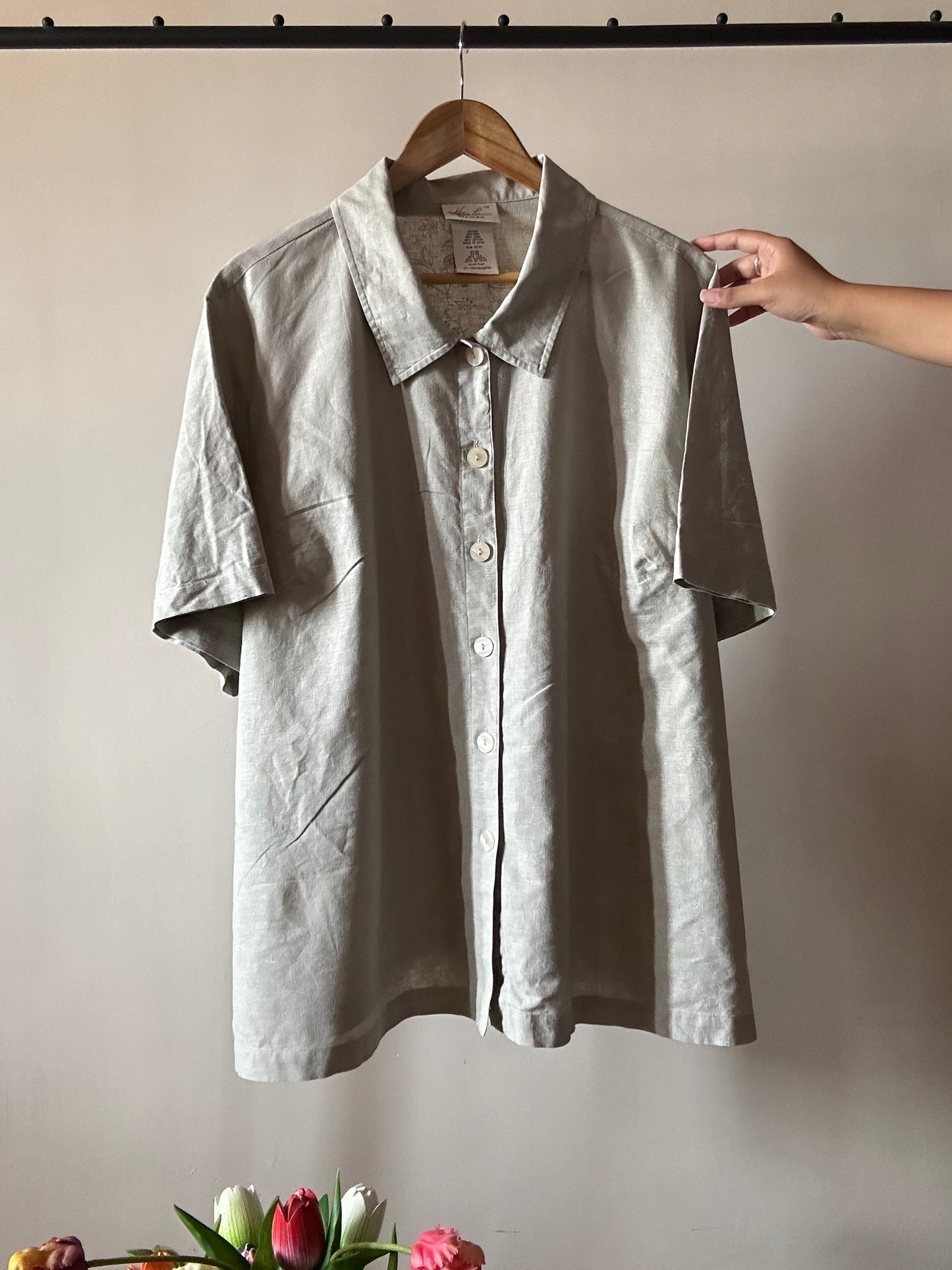 Linen Vintage Shirt With All Over Floral Print