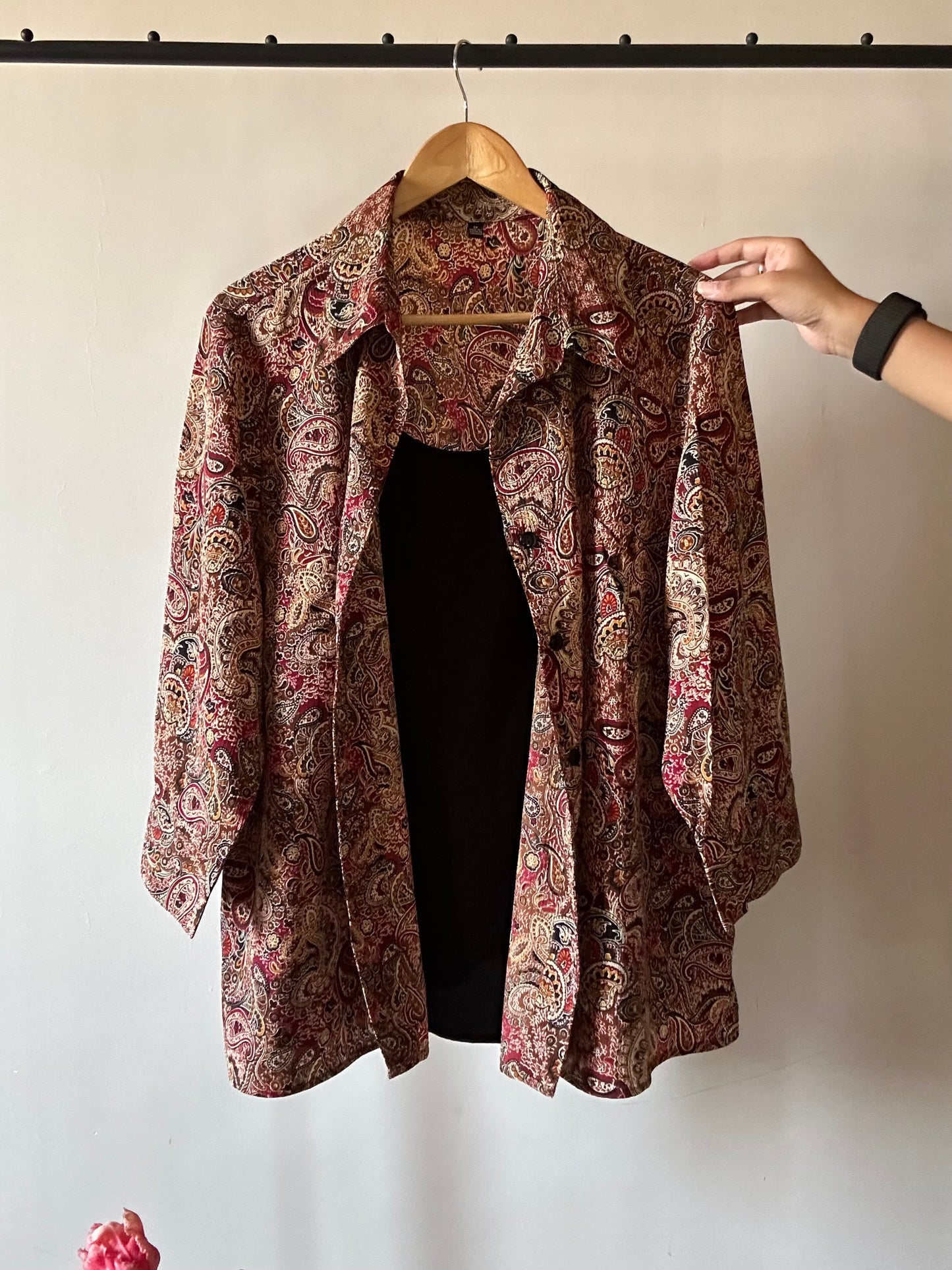 Vintage Attached Vest Ethnic Print Shirt