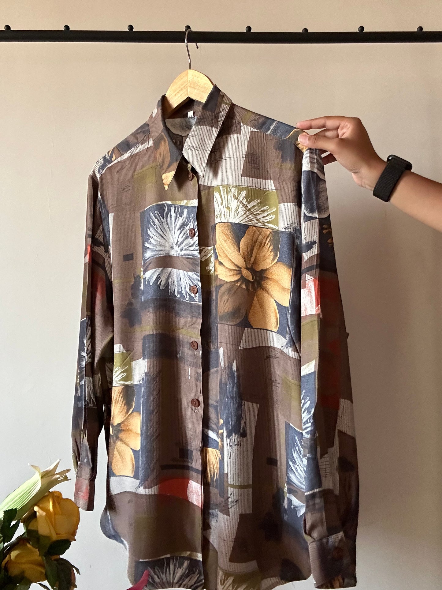 Vintage Block Pattern Floral Print Shirt