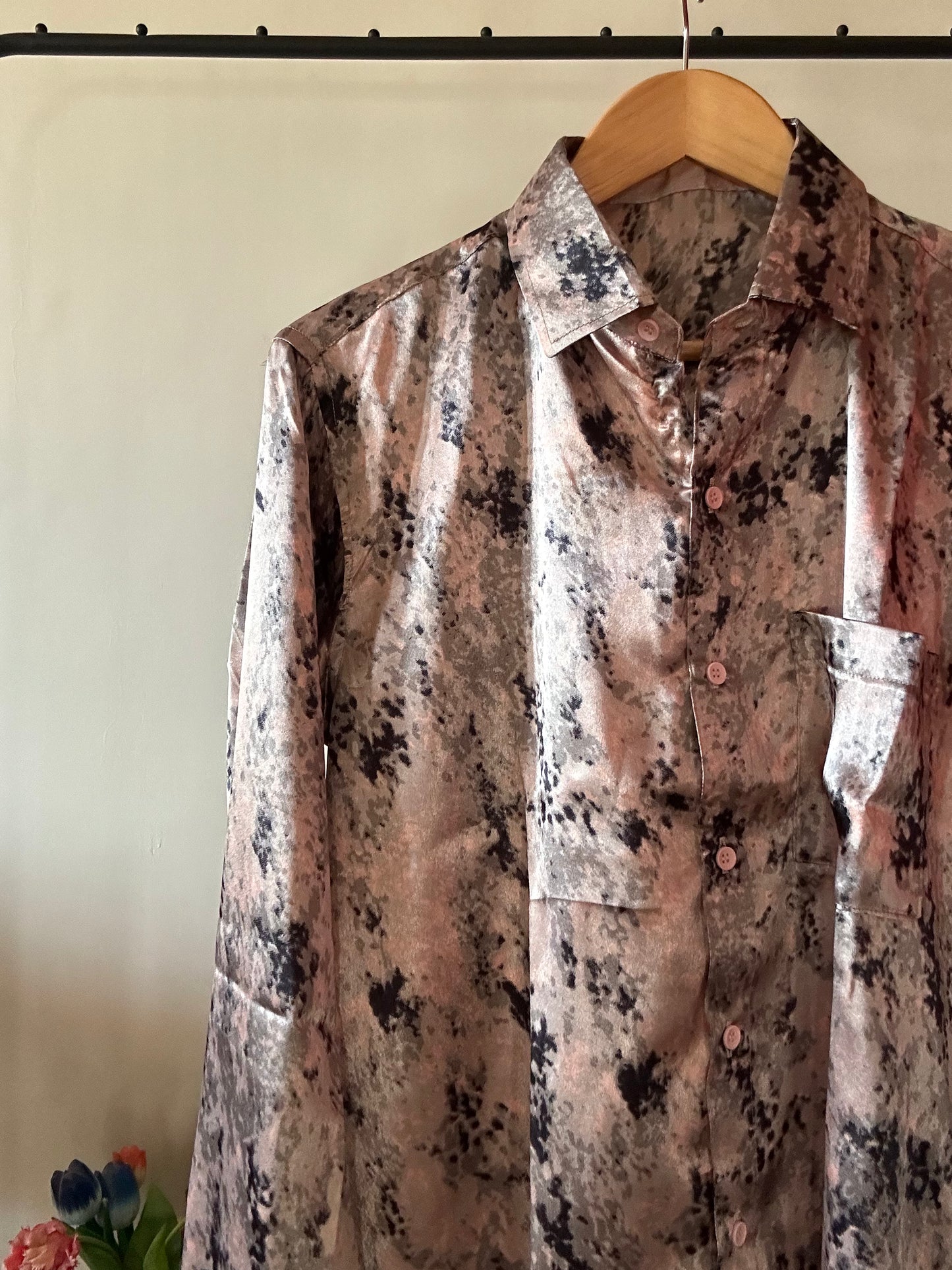 Dusty Pink Dye Up Print Satin Shirt