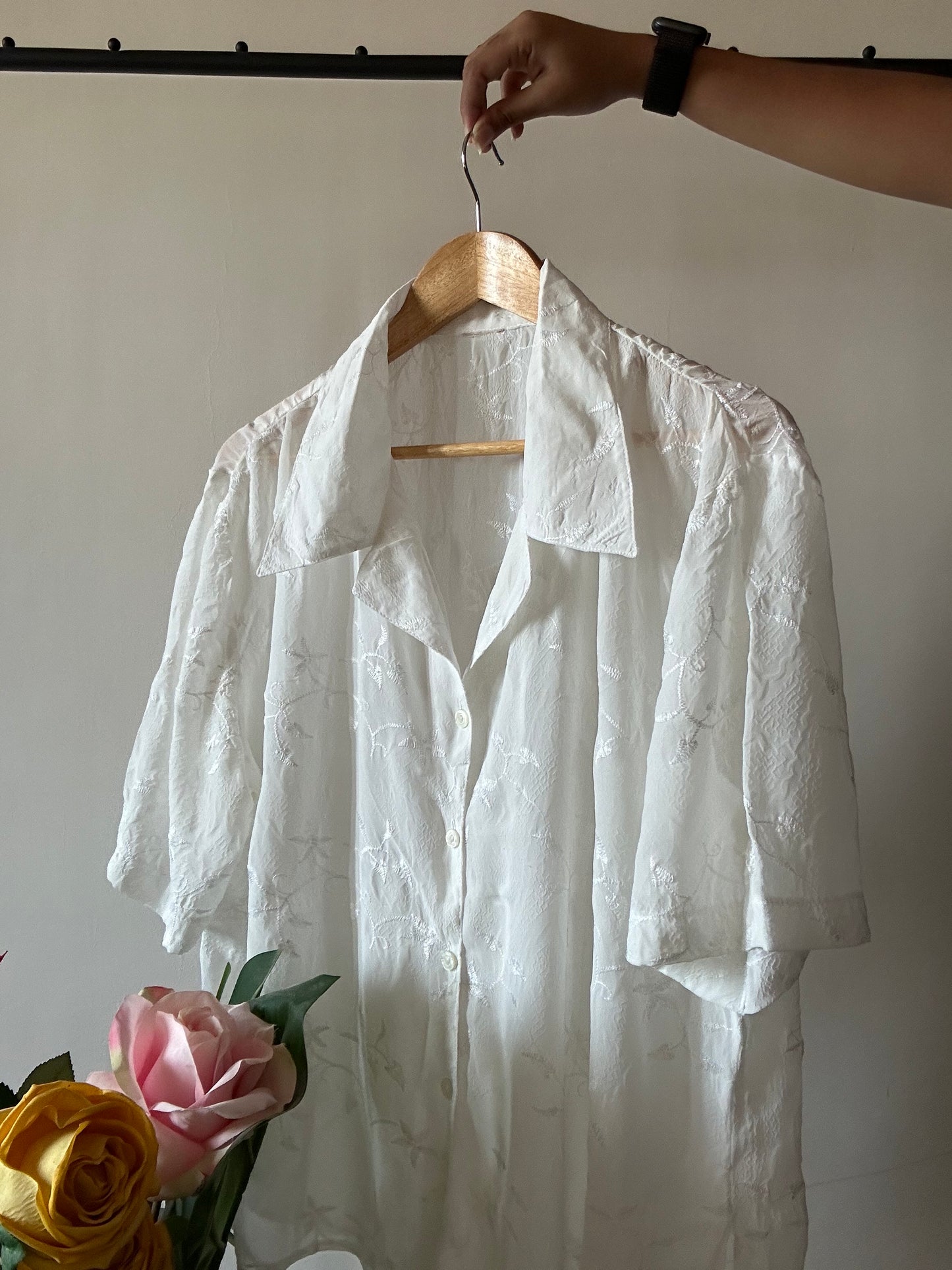 Semi Sheer Overall Embroidery Vintage Shirt