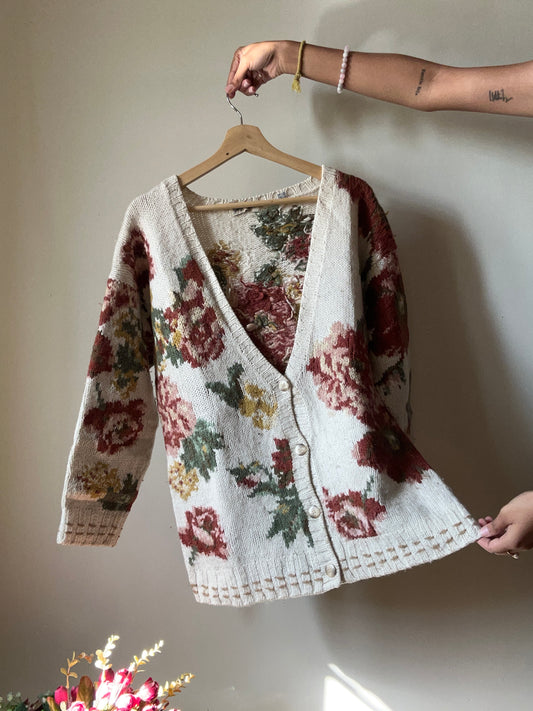 Giorgio Kauter Vintage Hand Knit Floral Cardigan