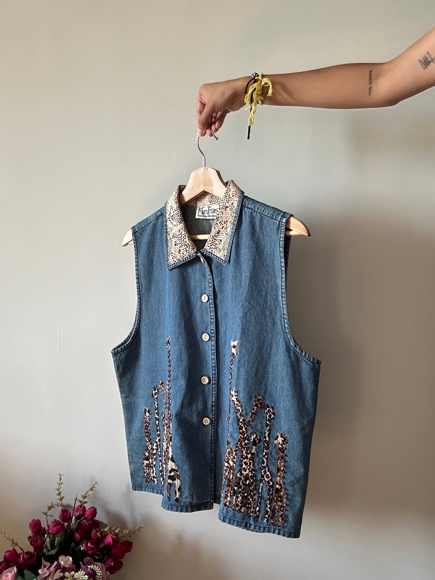 Vintage TanTrums Giraffe Patchwork and Breaded Denim Vest