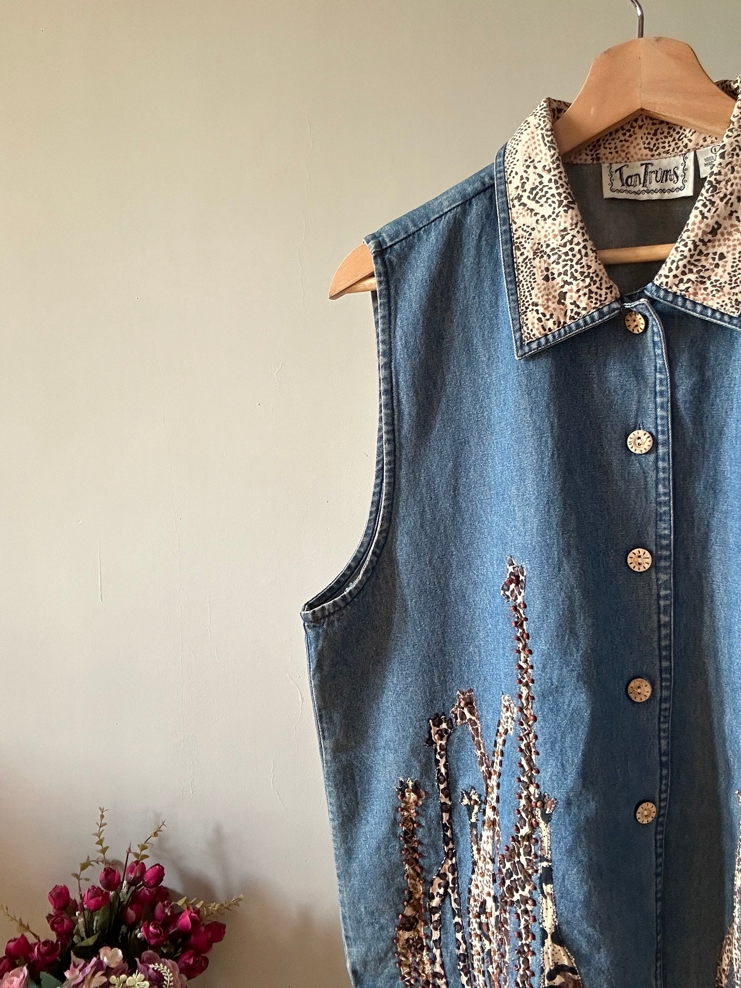 Vintage TanTrums Giraffe Patchwork and Breaded Denim Vest