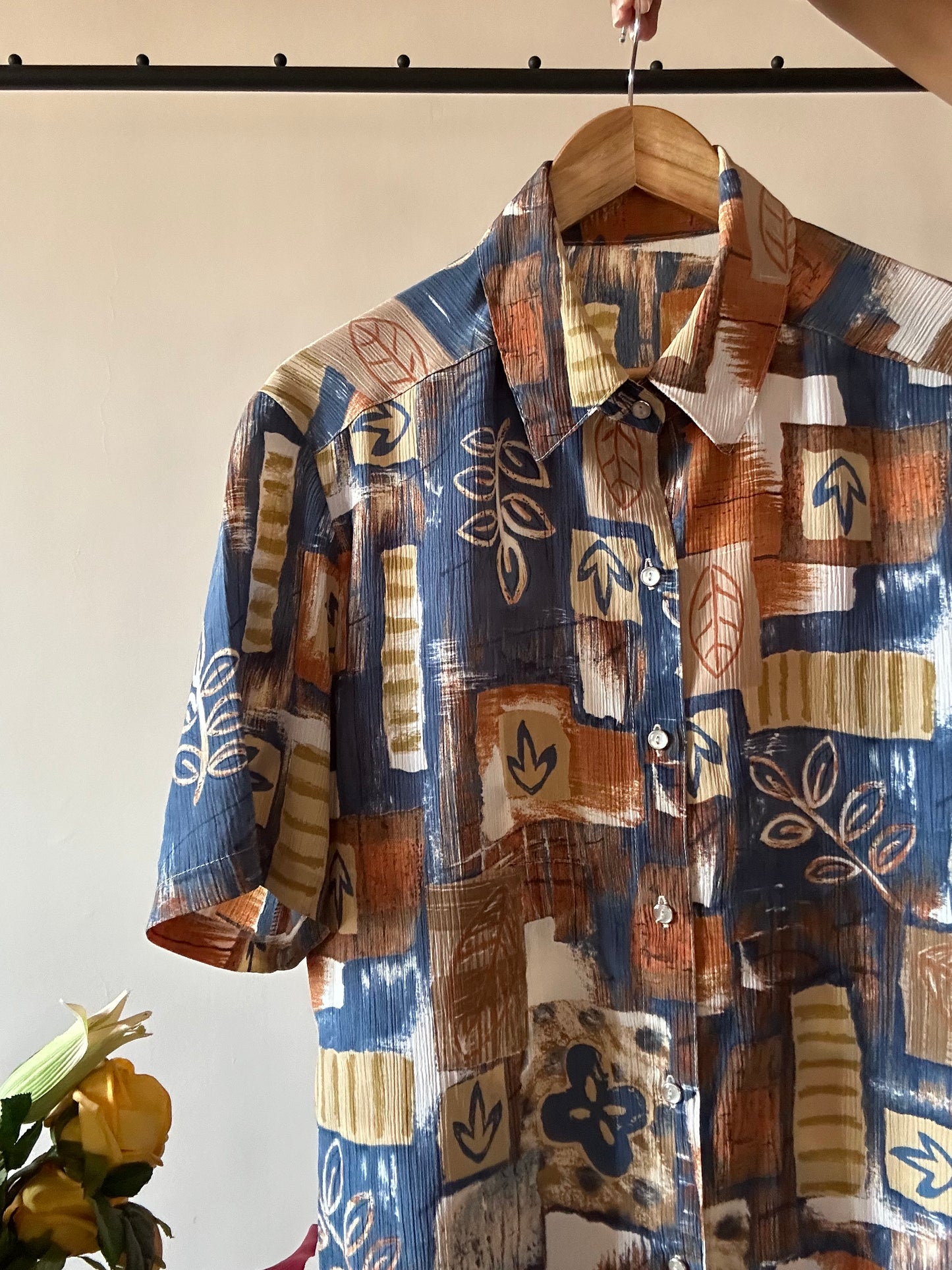 Vintage Textured Fabric Abstract Print Shirt