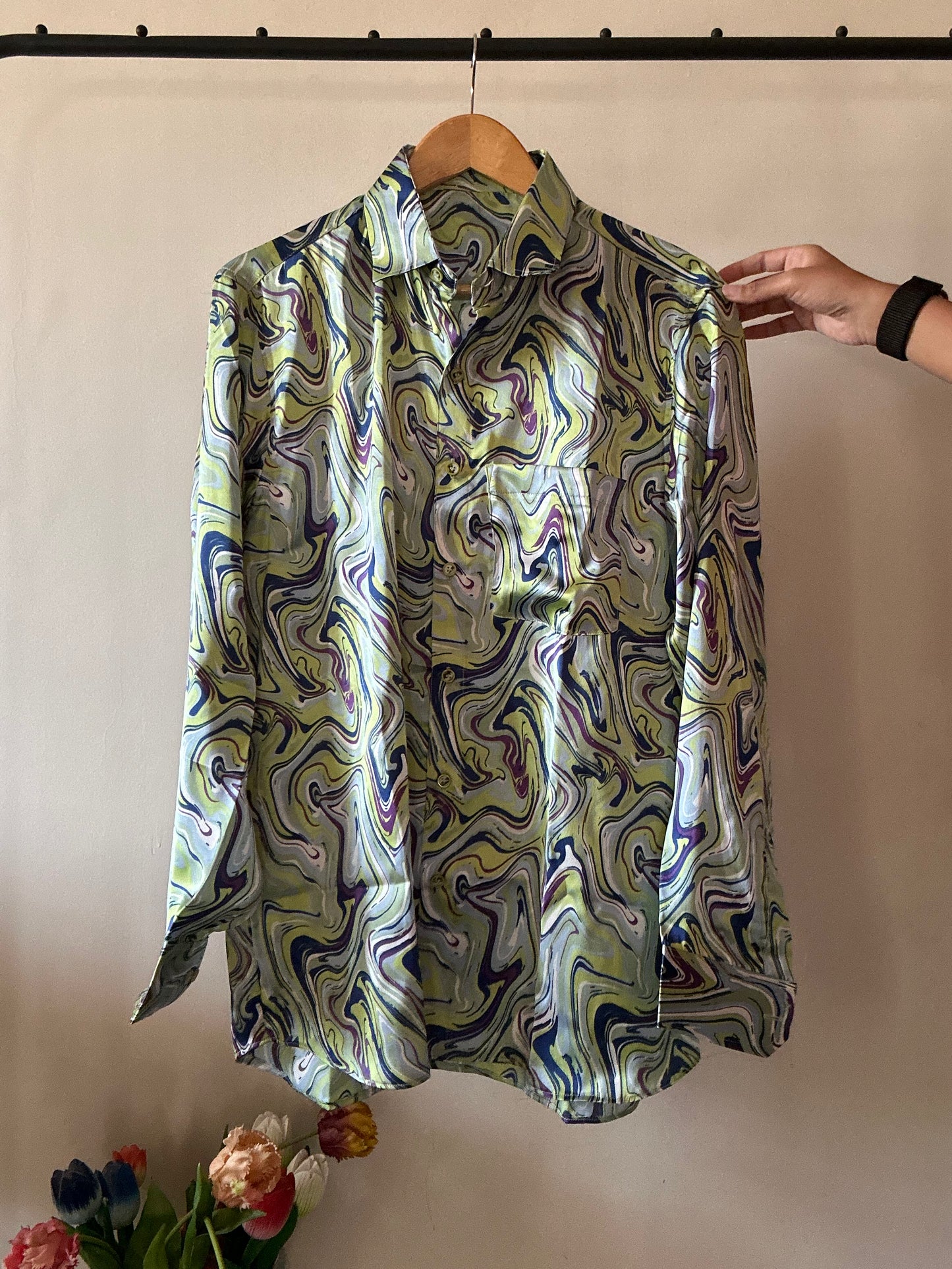 Whimsical Art Print Satin Shirt