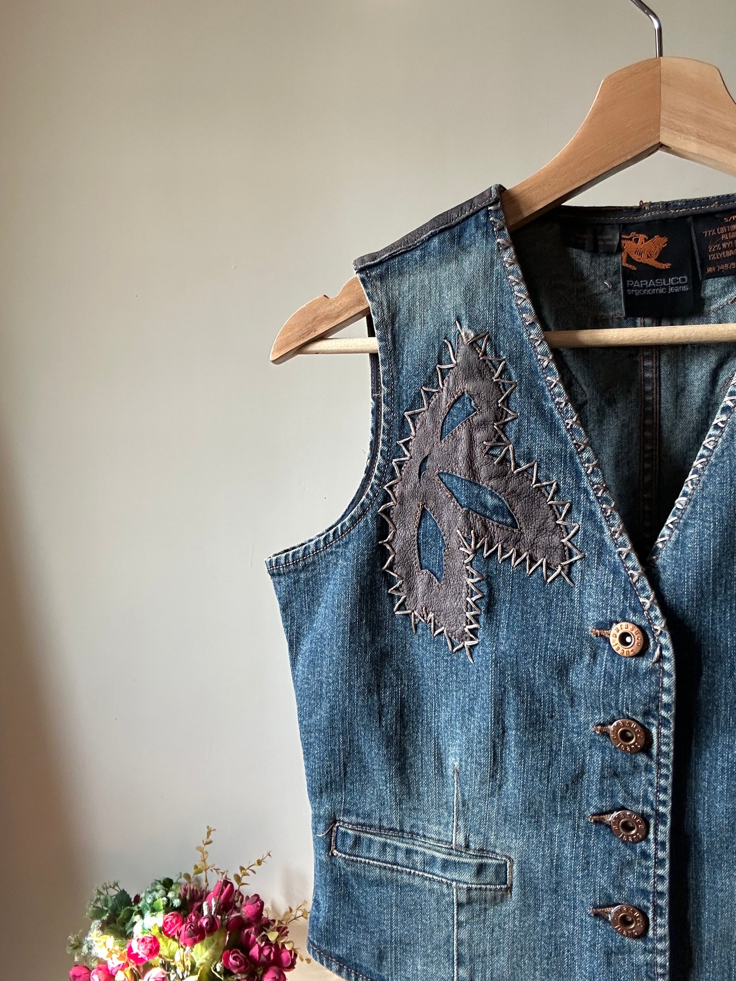 Parasuco Ergonomic Jeans Vintage Denim Vest With Leather Trims