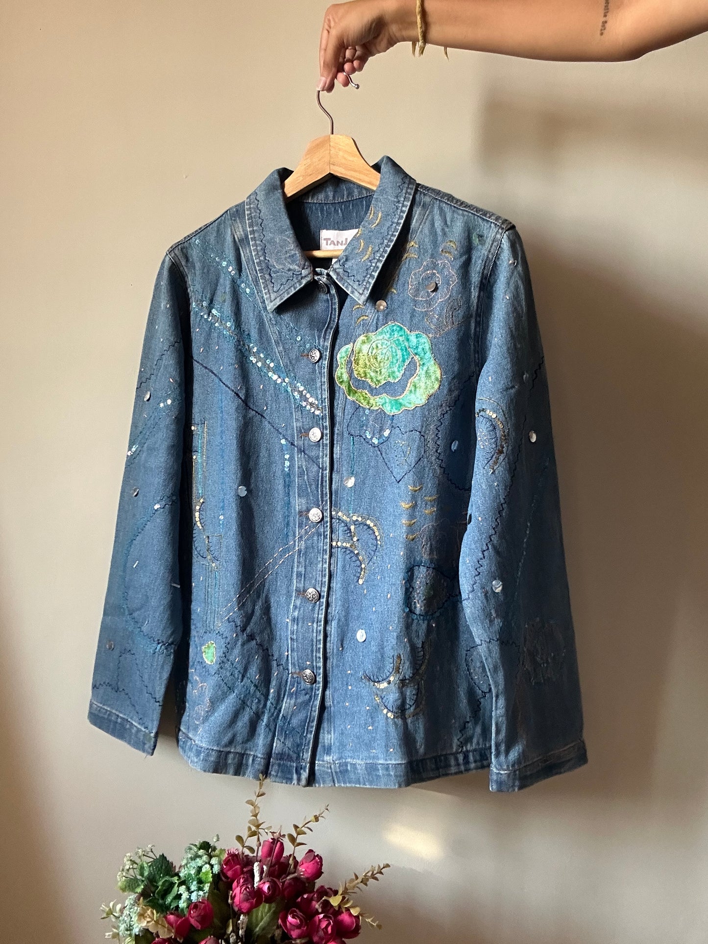 Vintage Tanjay Embroidered And Patchwork Detail Denim Jacket