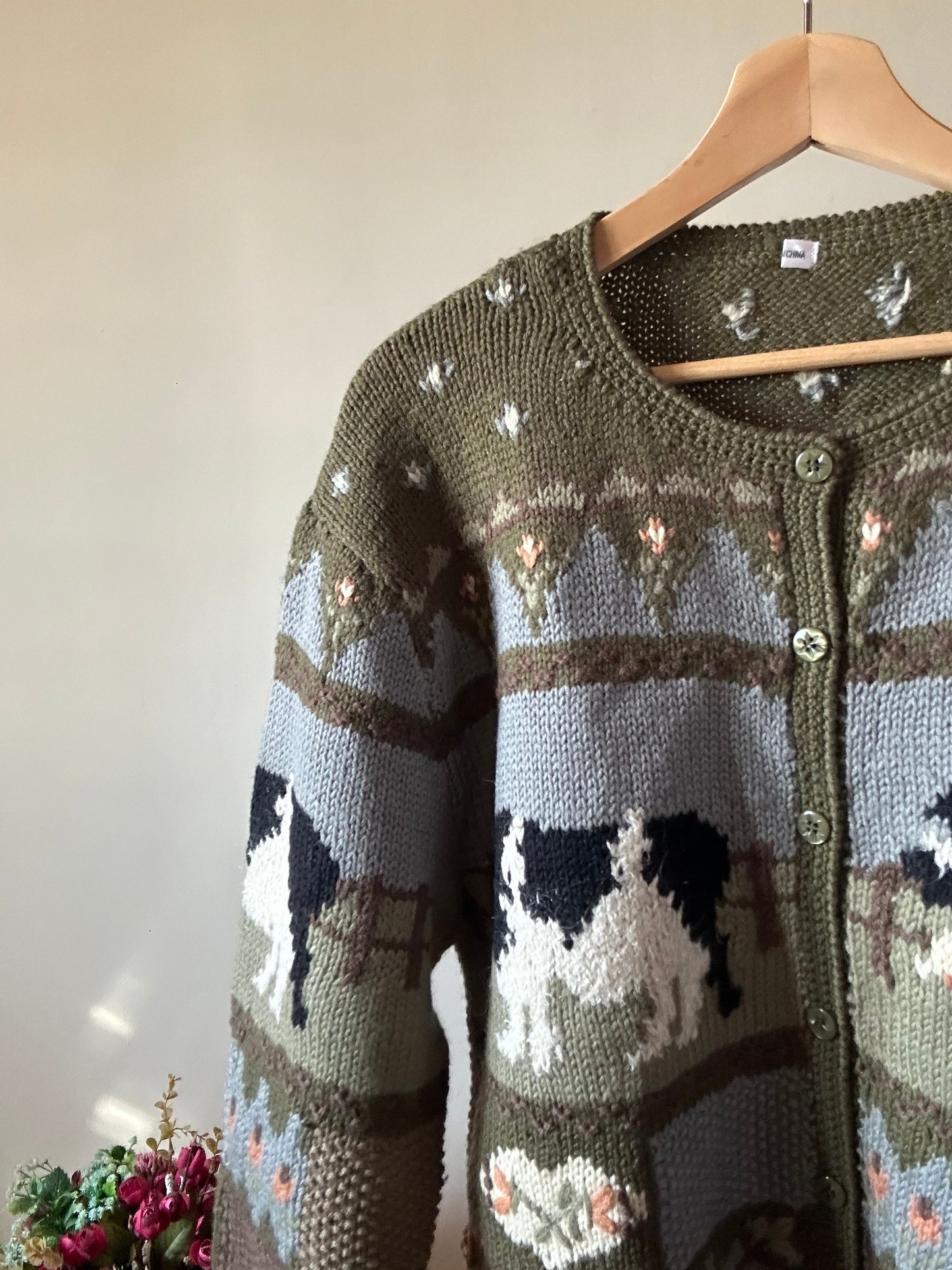 Vintage Cow And Floral Knit Cardigan