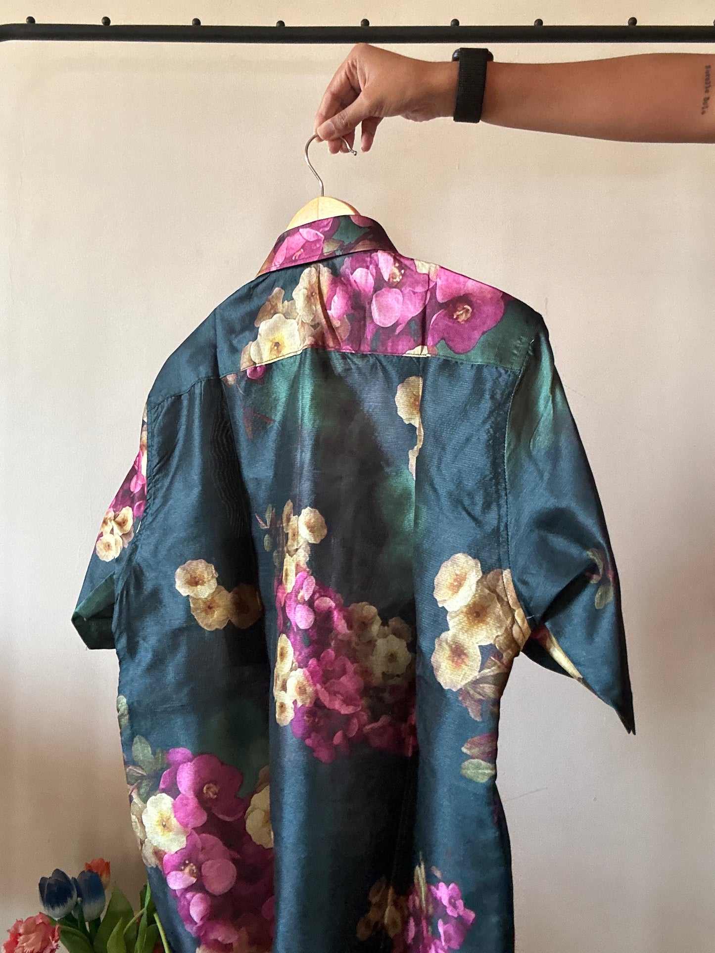 Water Flower Print Silk Shirt