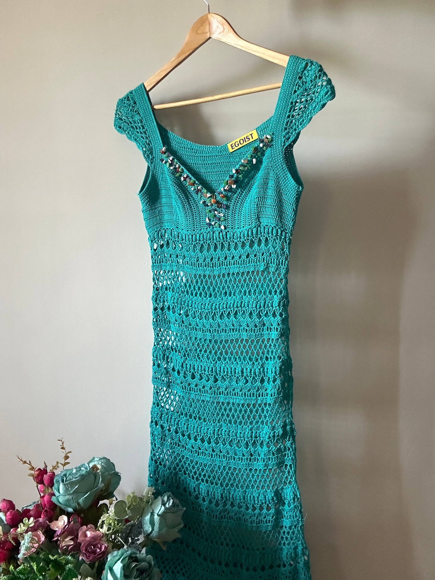 Vintage Crochet Breaded Neckline Dress By EGOIST