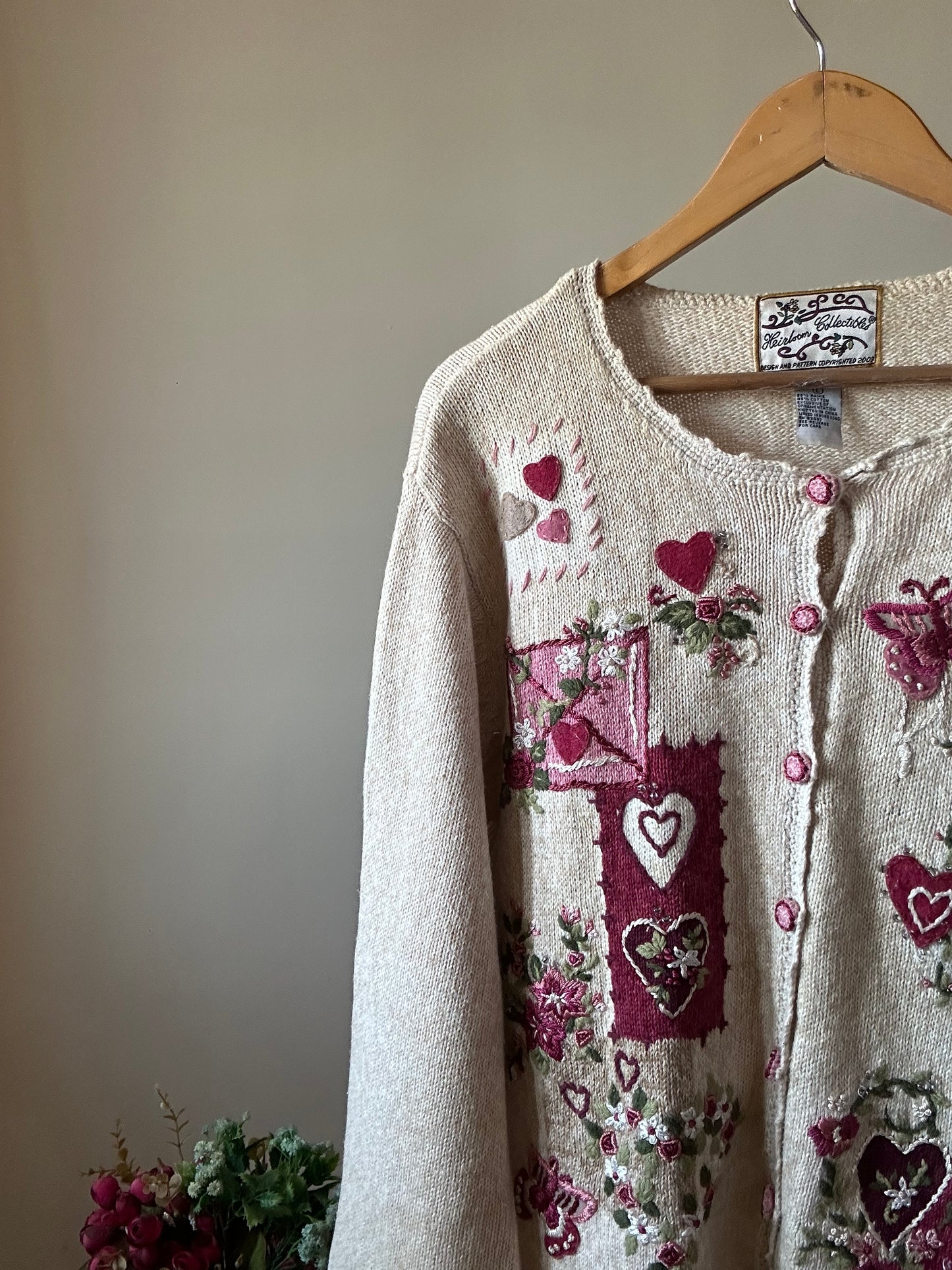 Heirloom Collectibles Vintage Heart Embroidered and Beaded Cardigan