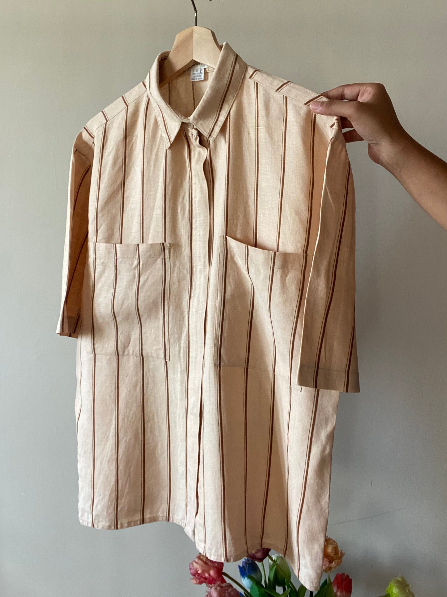 Vintage Linen Minimalist Strip Shirt