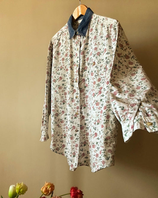 Vintage Denim Rose Print Shirt