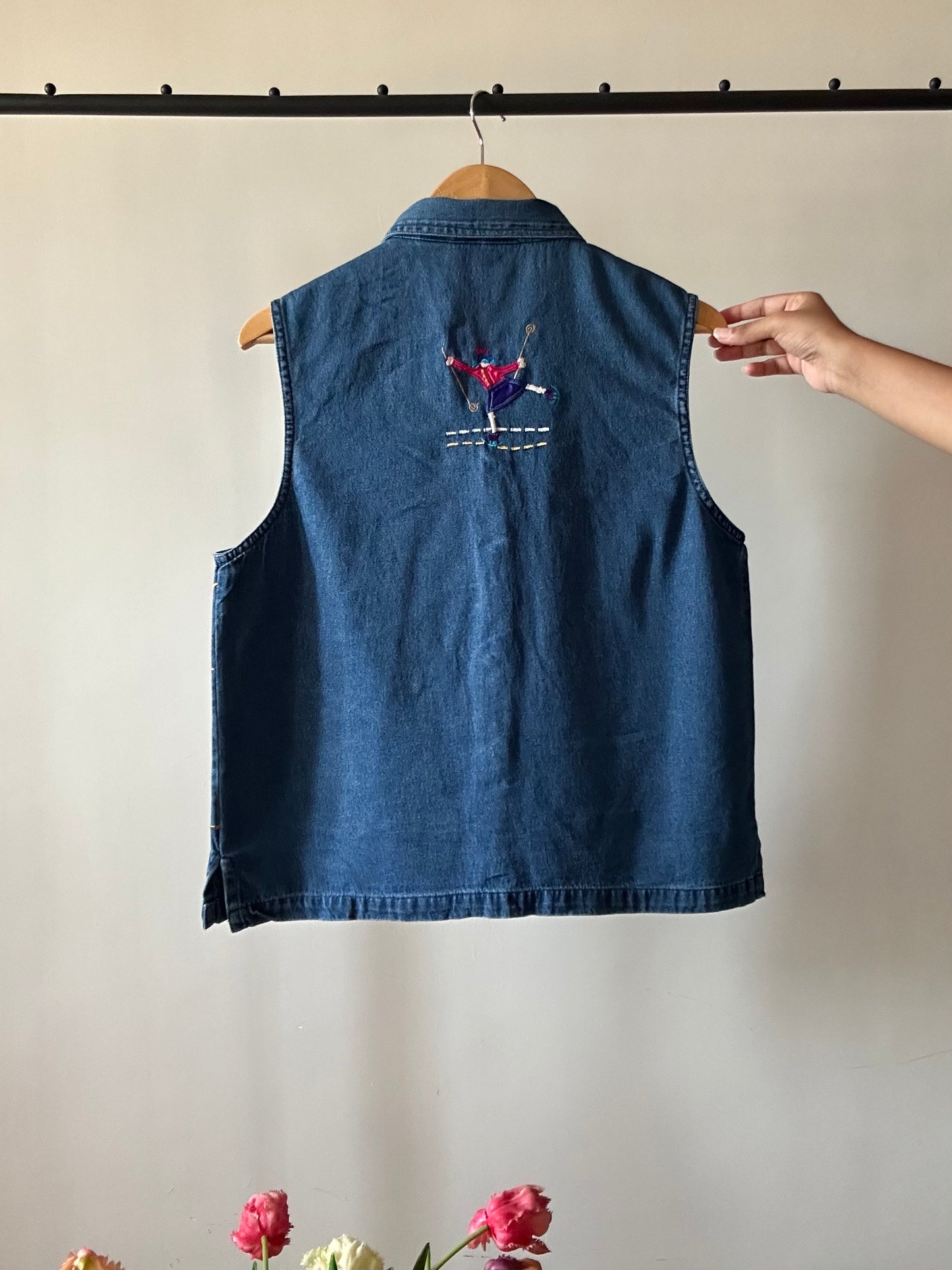 Vintage Winter Inspired Embroidered Denim Vest