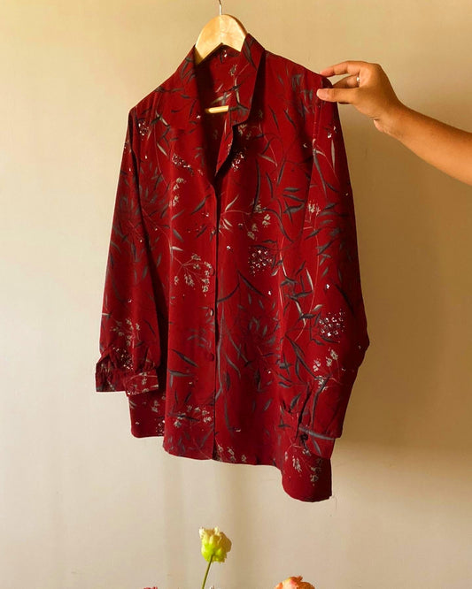 Vintage Maroon Floral Shirt