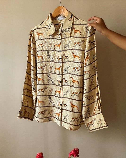 Vintage Doggu Print Silk Shirt