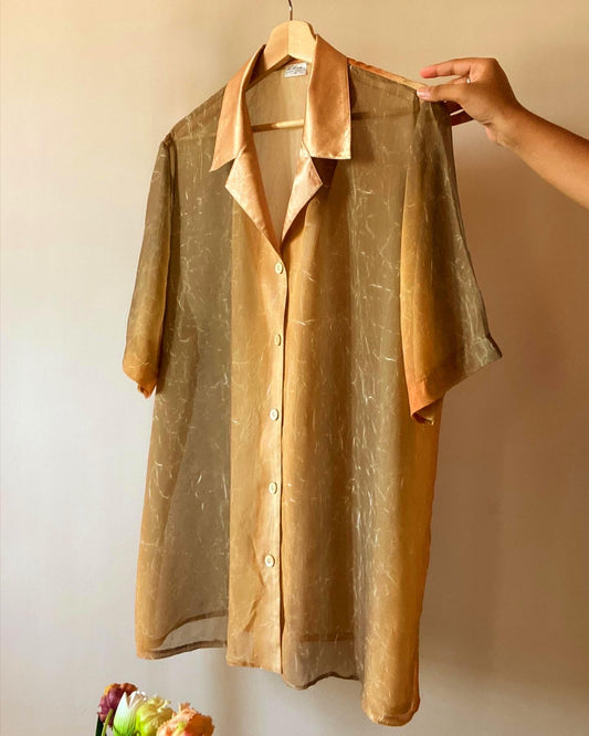 Vintage Ombré Texted Semi Sheer Shirt