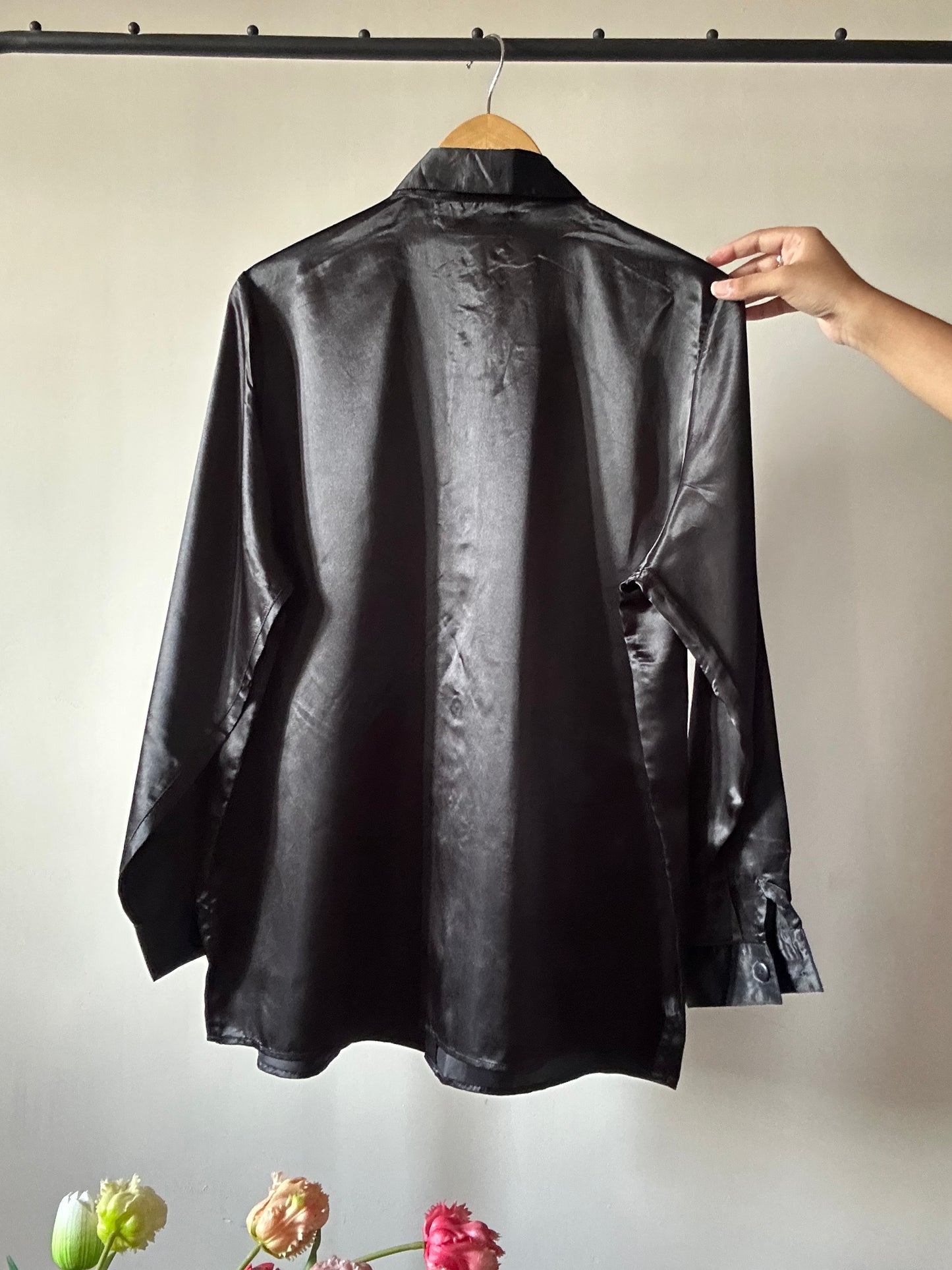 Plain Black Vintage Satin Shirt