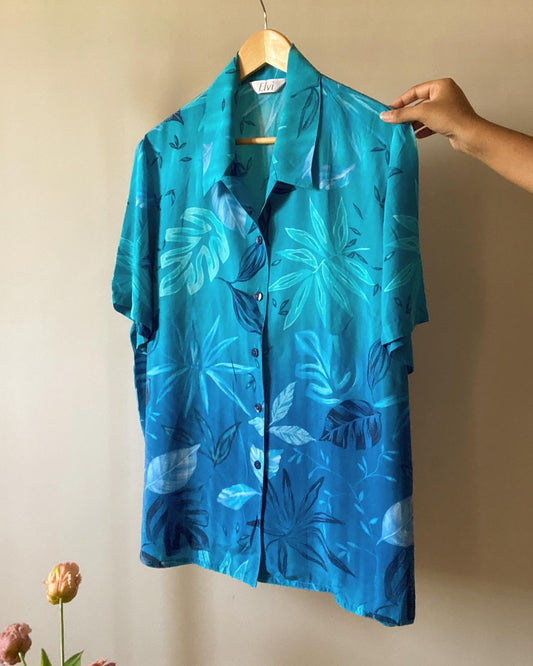 Vintage Elvi Abstract Leaves Print Shirt