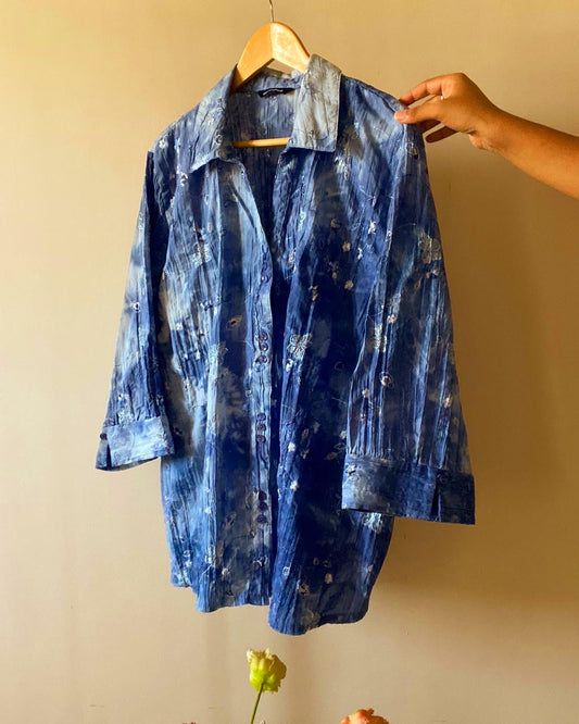 Vintage Crinkled Tie and Dye Floral Embroidered Shirt