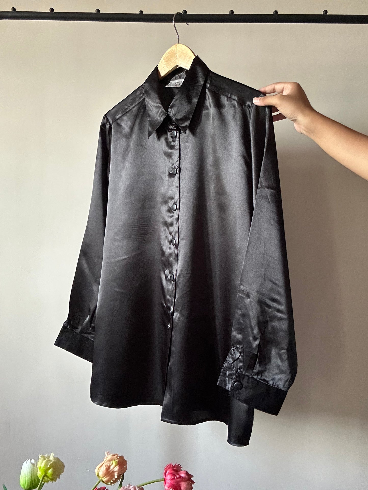 Plain Black Vintage Satin Shirt