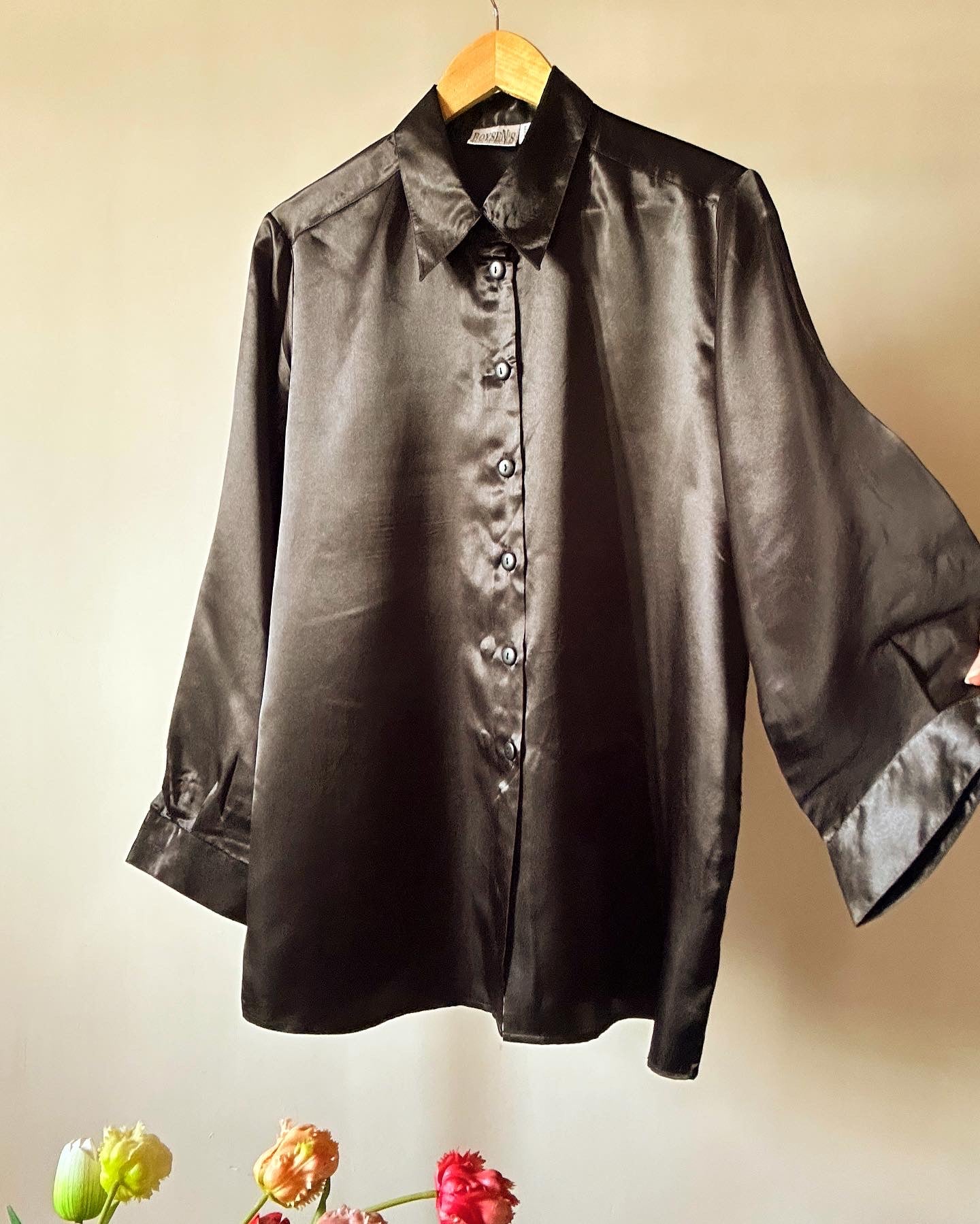 Plain Black Vintage Satin Shirt