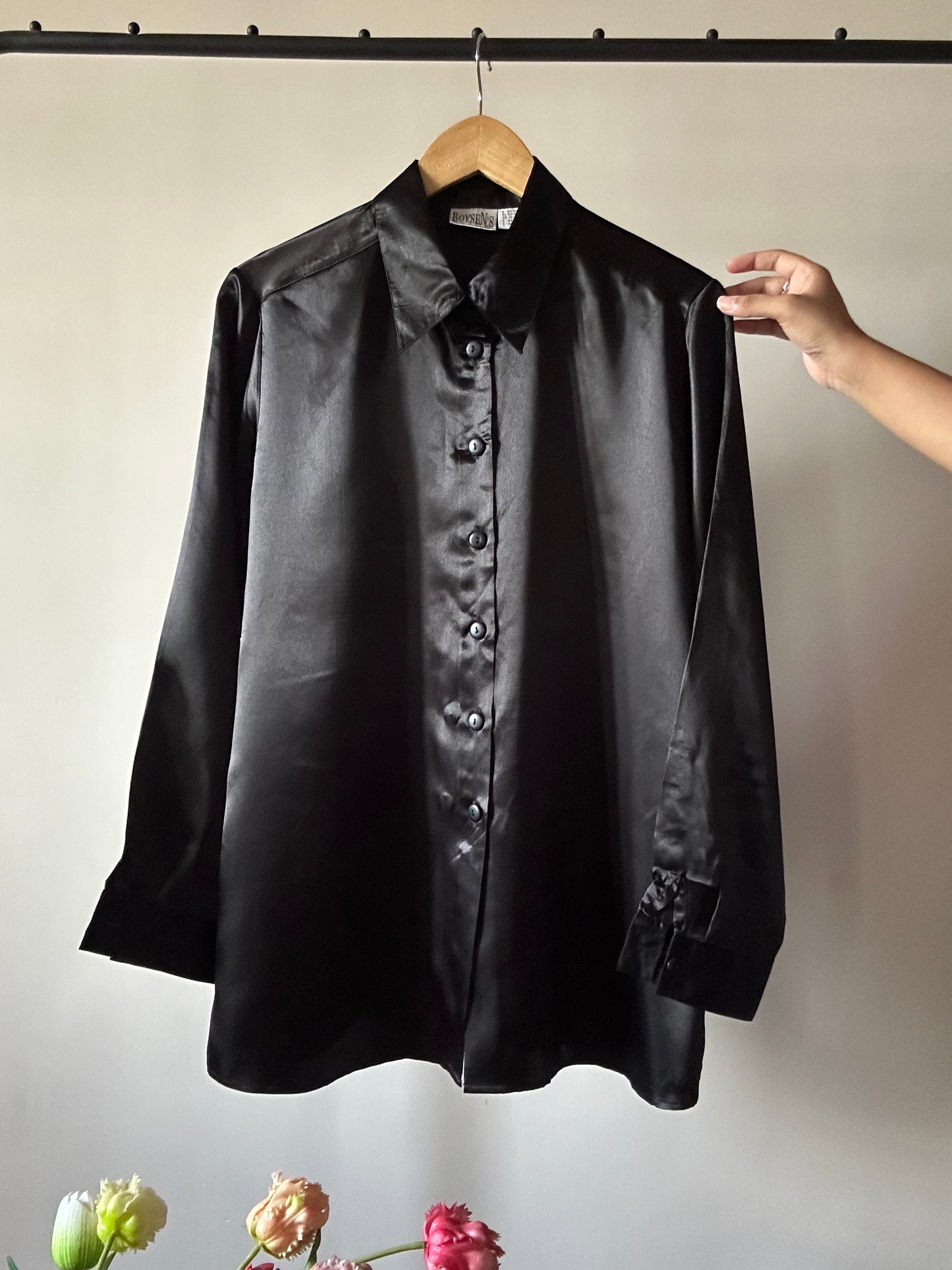 Plain Black Vintage Satin Shirt