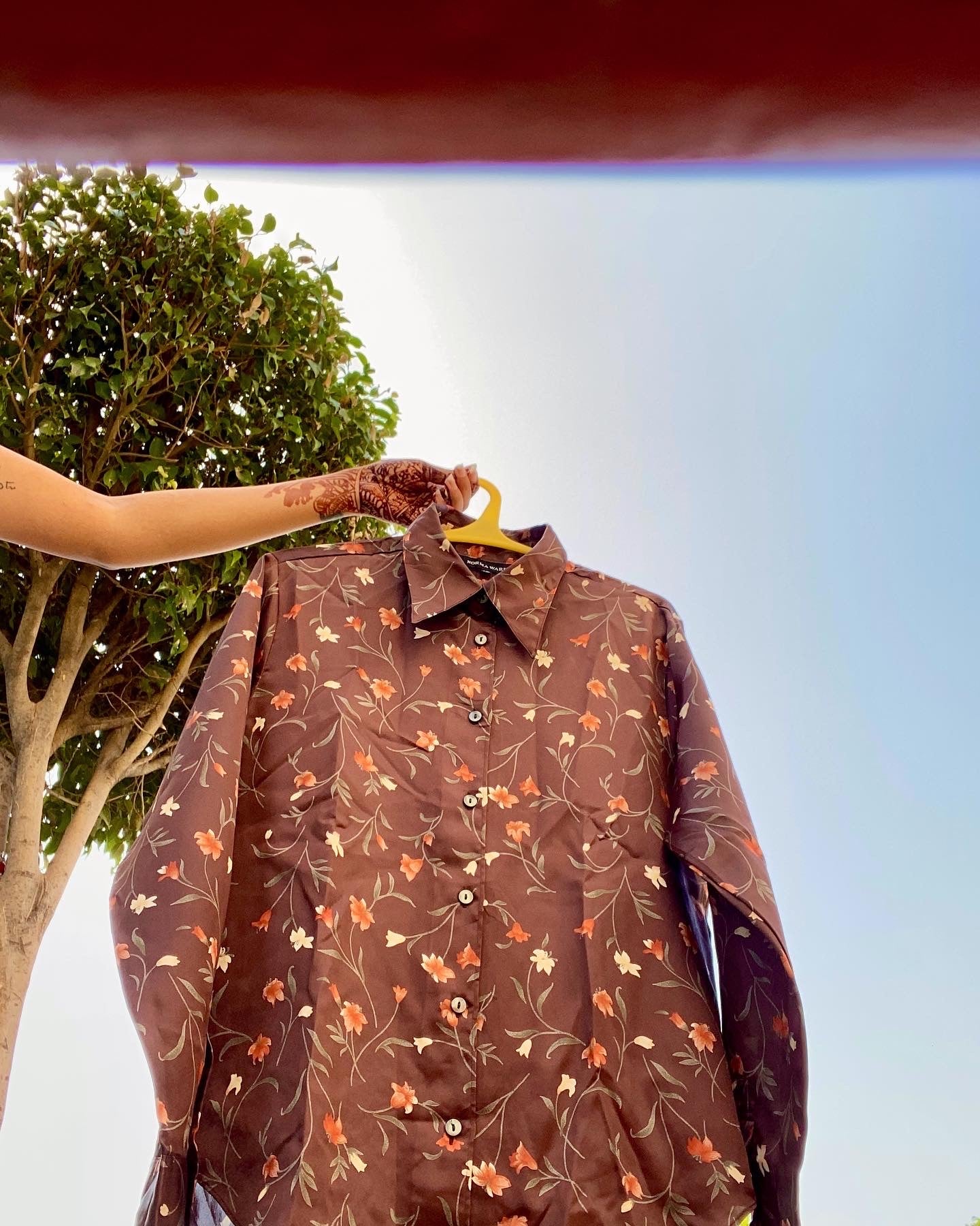 Brown Floral Satin Shirt