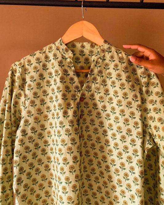 Green Sunflower Print Shirt