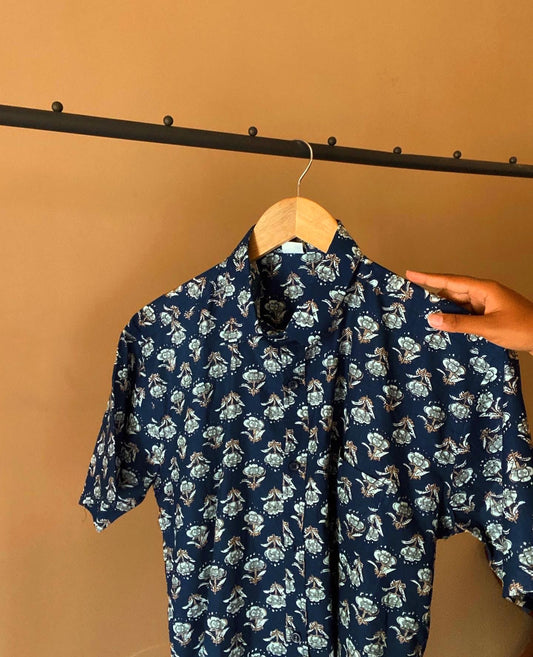 Indigo Floral Print Shirt