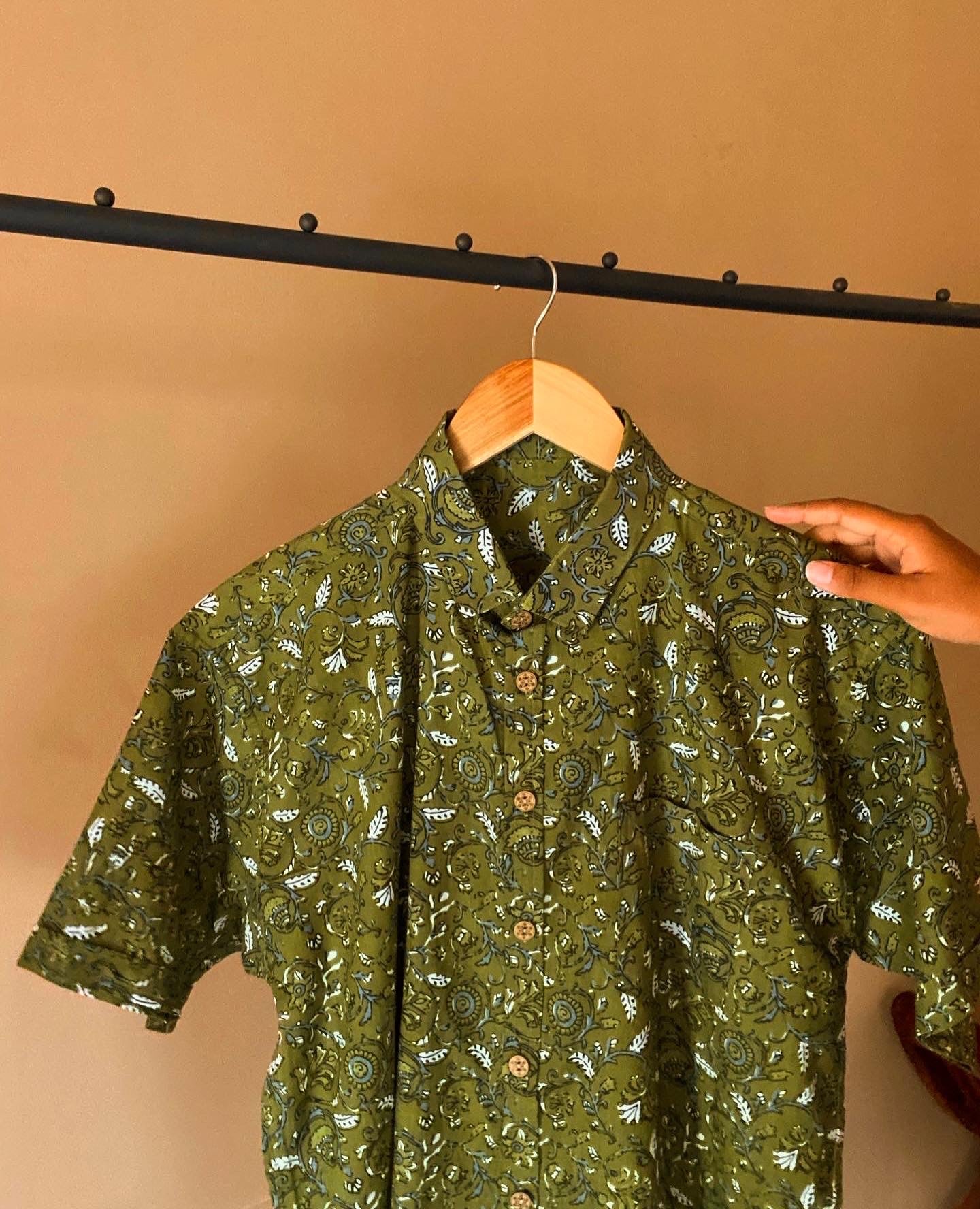 Green Abstract Floral Print Shirt