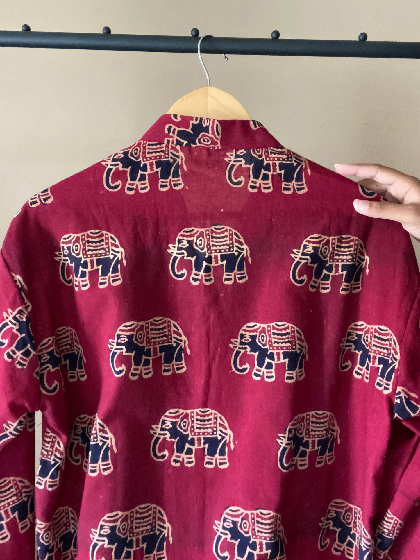 Hand Printed and Dyed Elephant Print Shirt