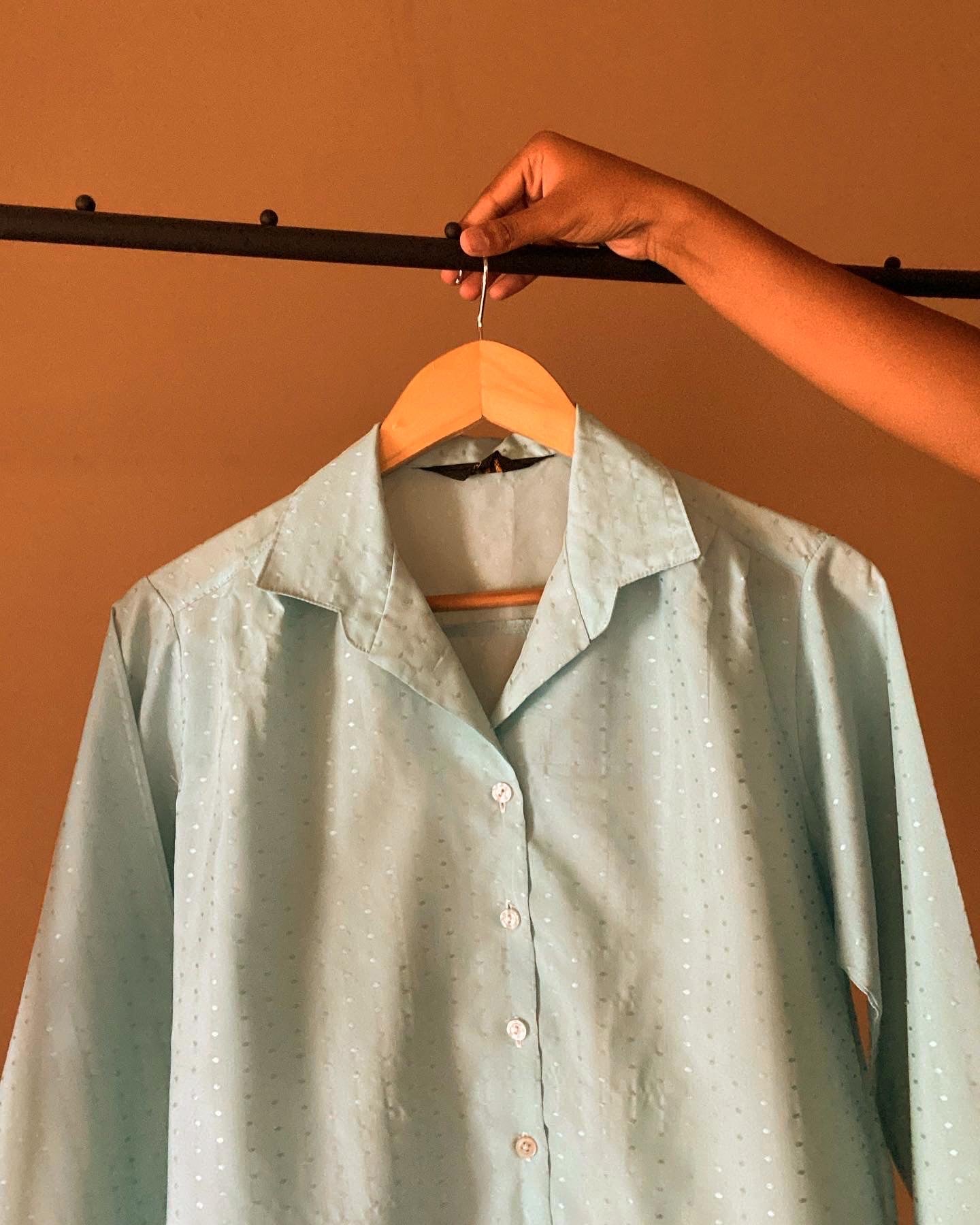 Baby Blue Vintage Shirt With Allover Embroidery