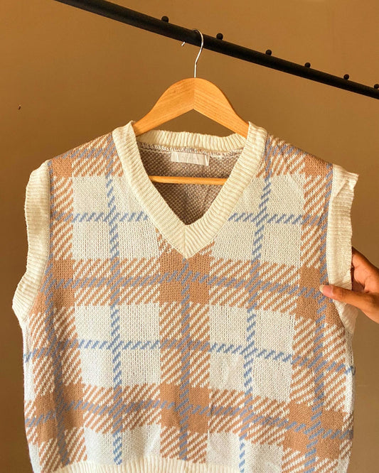 Brown And Blue Checked Sweater Vest