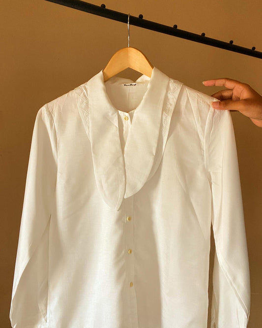 White Asymmetrical Collar Vintage Shirt