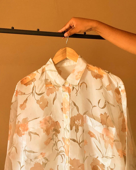 Sheer Soft White Floral Vintage Shirt