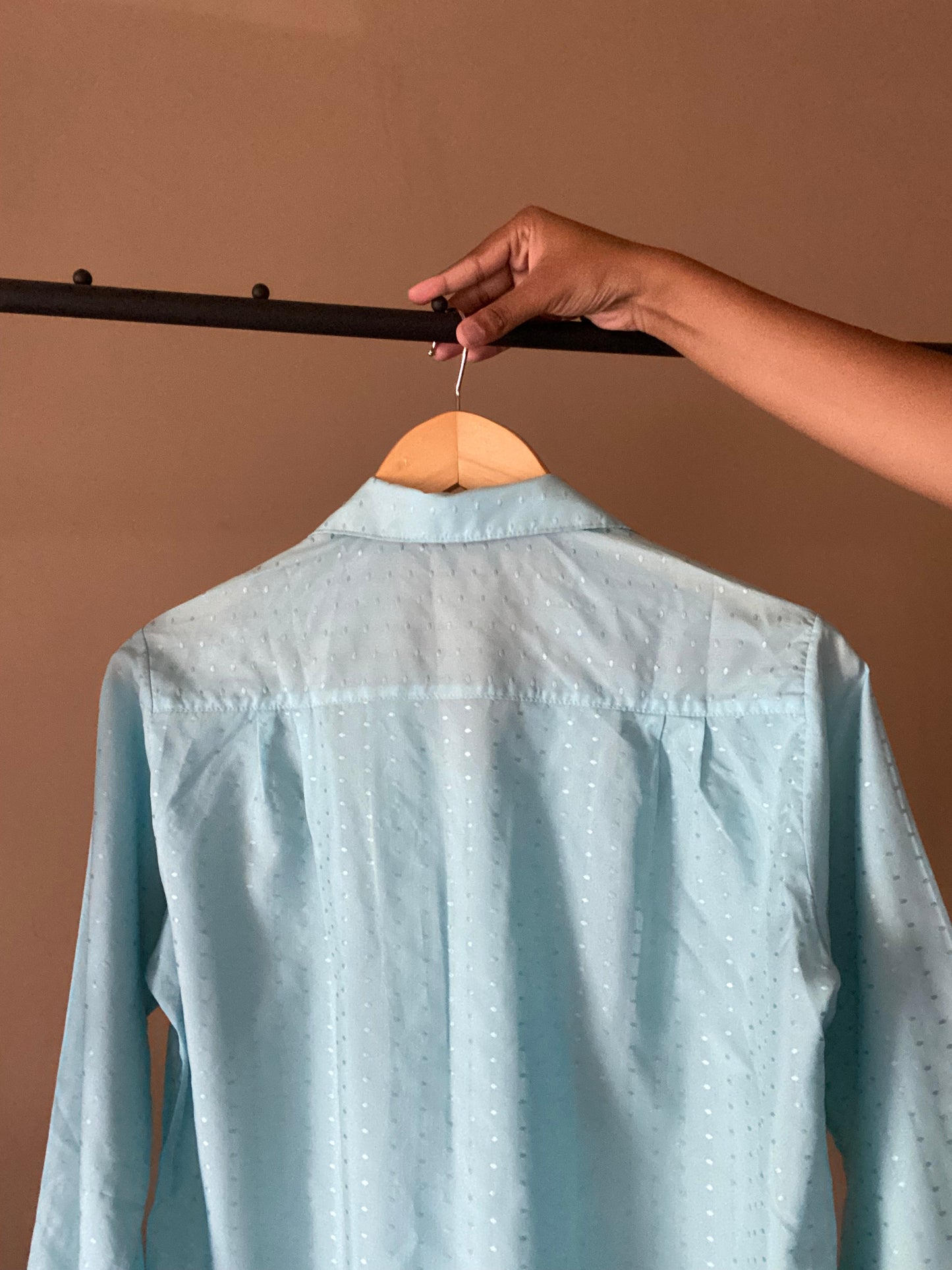 Baby Blue Vintage Shirt With Allover Embroidery