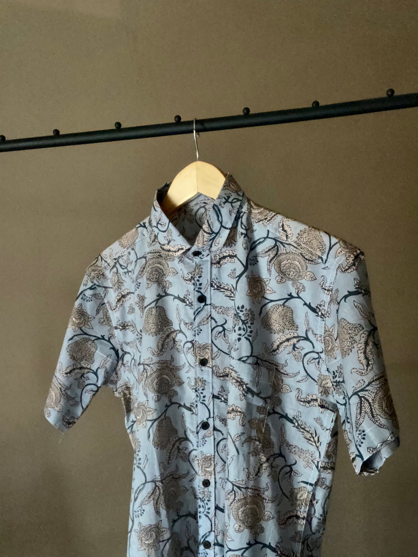 Ethnic Floral Motif Grey Shirt