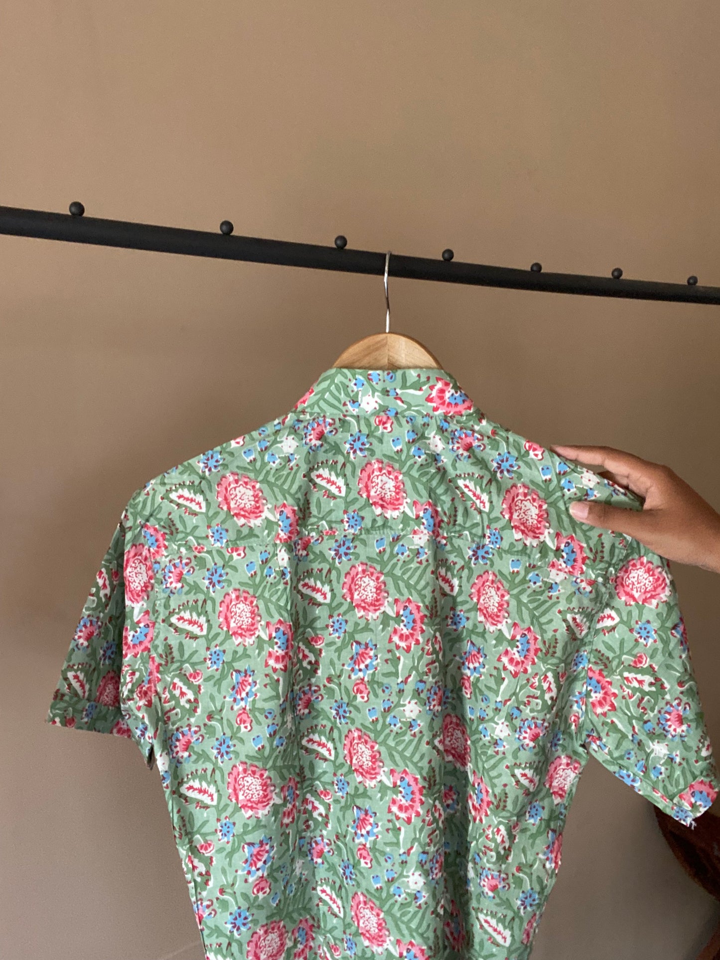 Pink and Green Floral Print Shirt