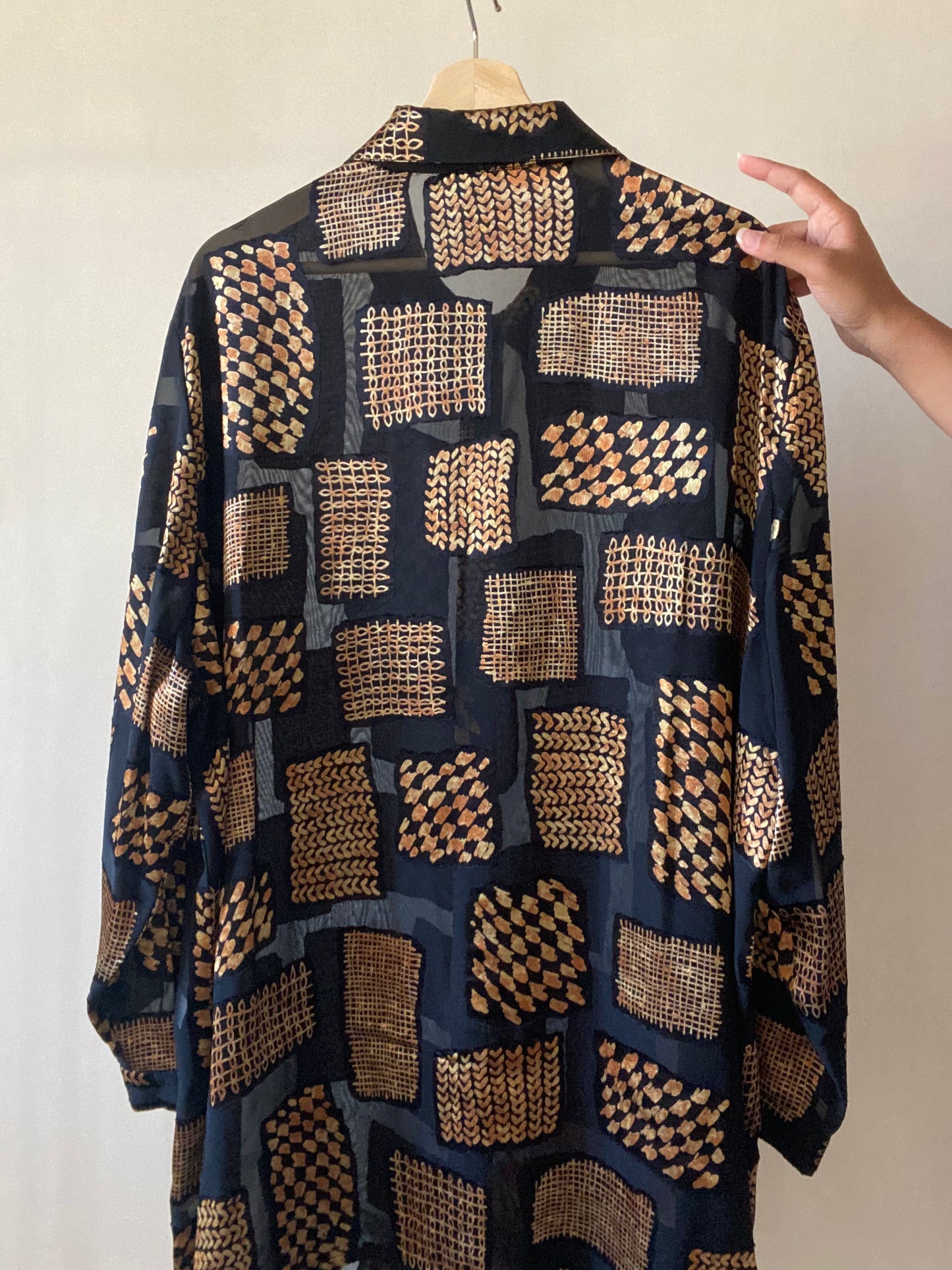 Vintage Semi Sheer Block Pattern Shirt