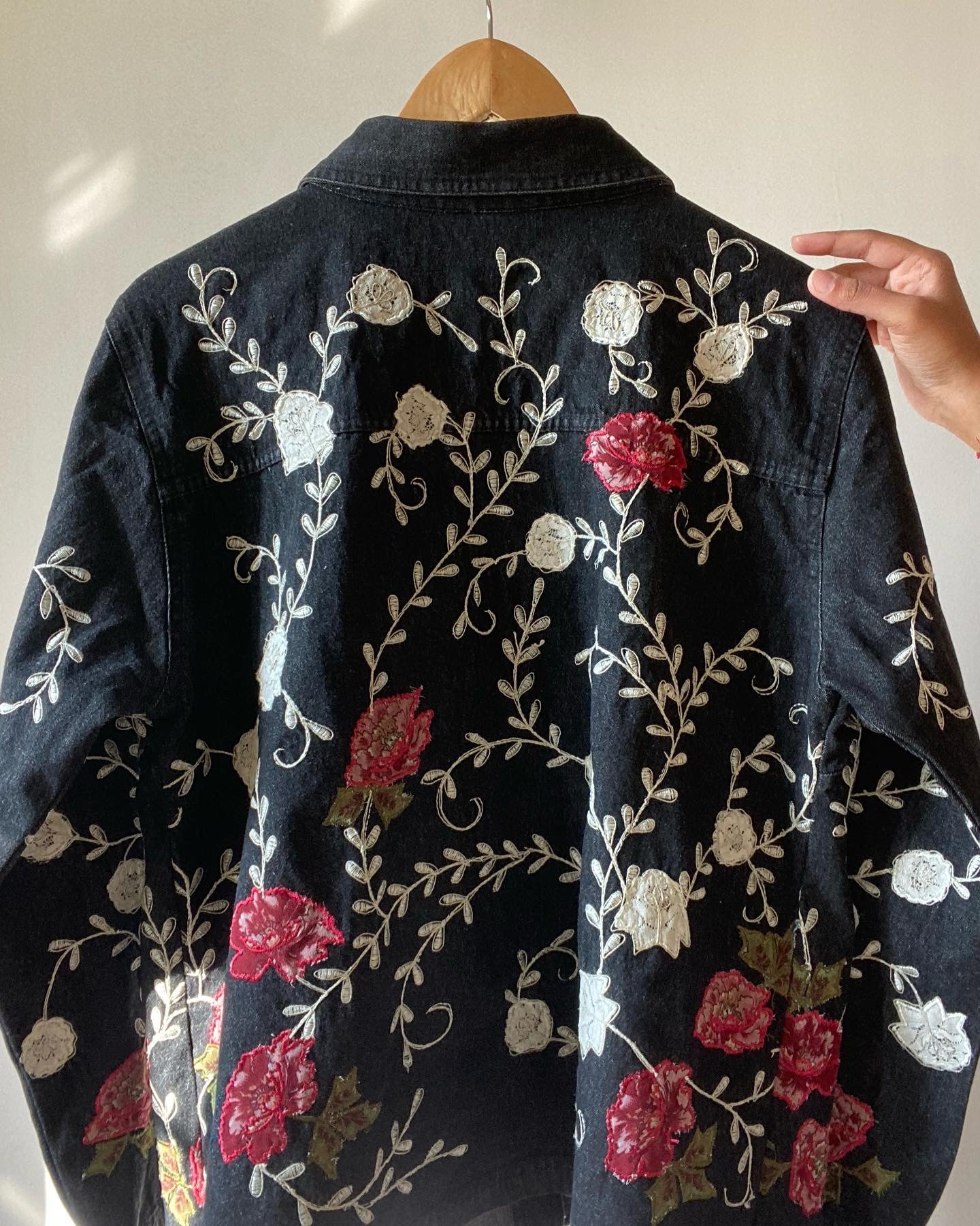 Vintage Appliqué Floral Denim Jacket