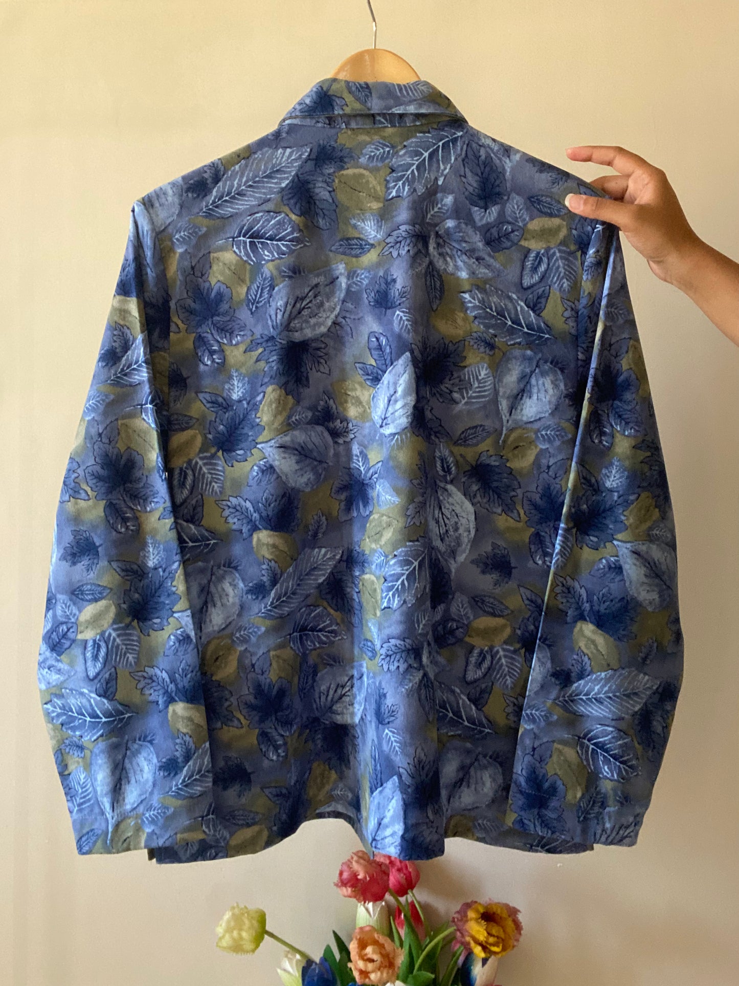 Vintage Leaves Print Suede Shirt