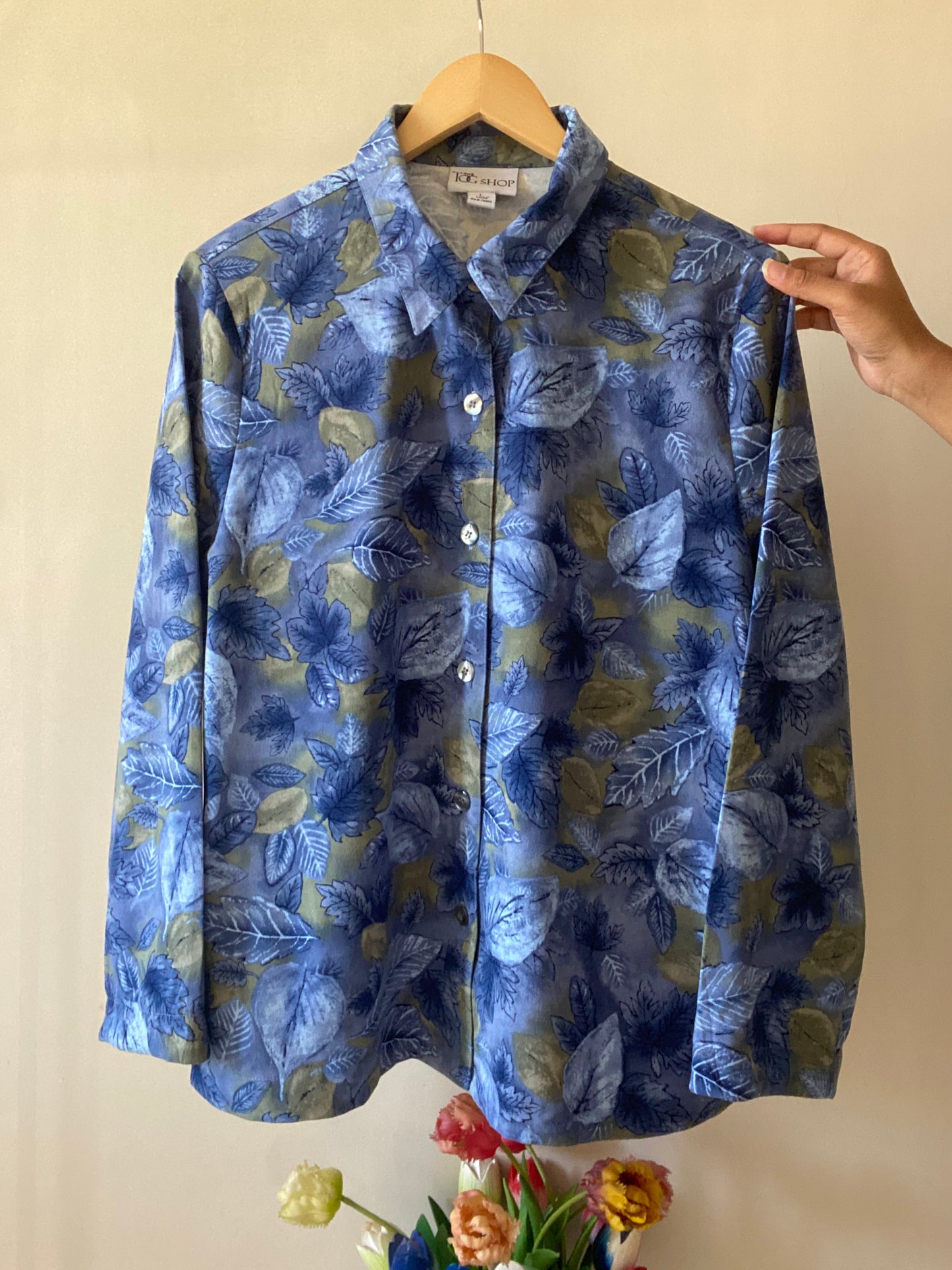 Vintage Leaves Print Suede Shirt