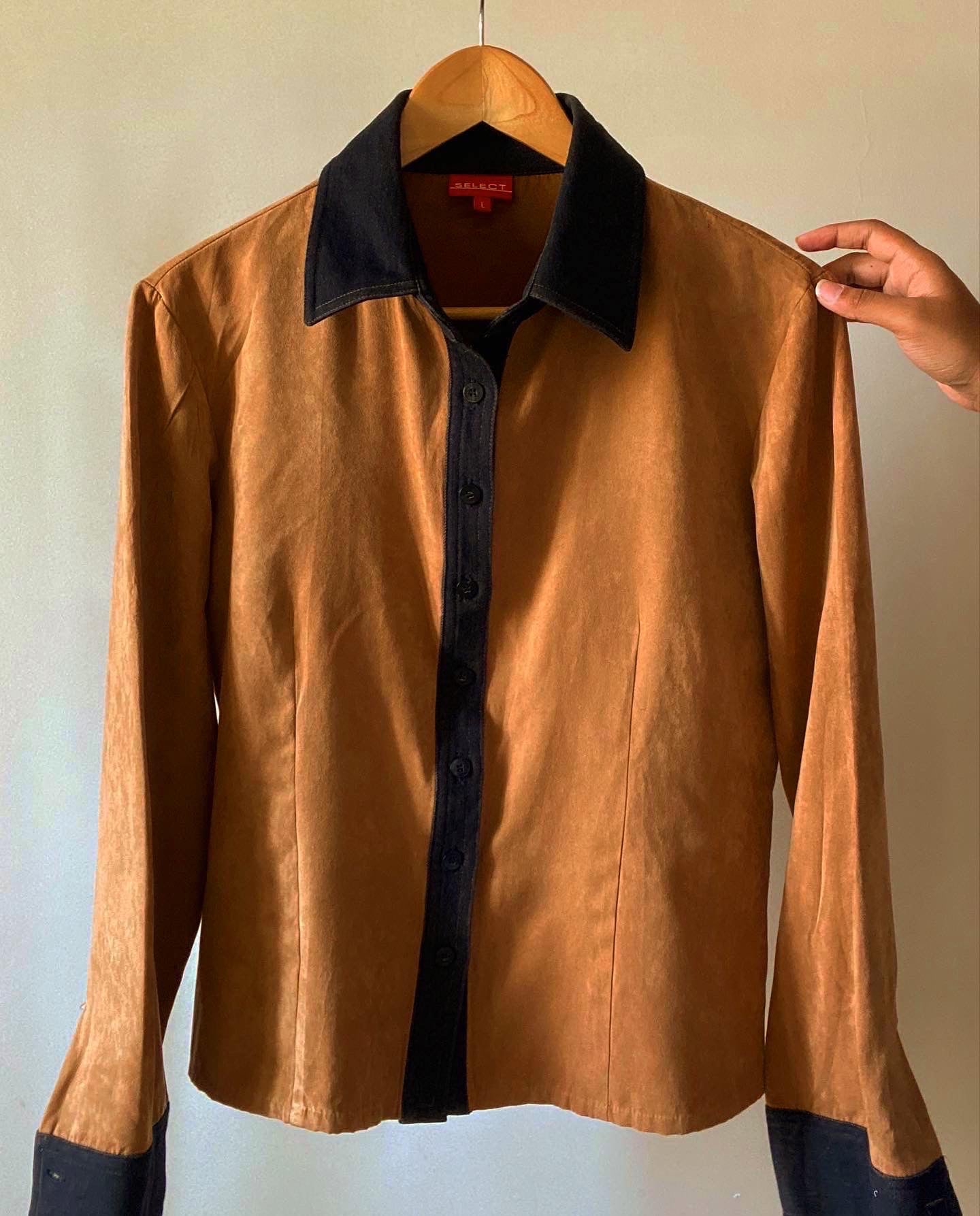 Vintage Suede Shirt With Denim Trims