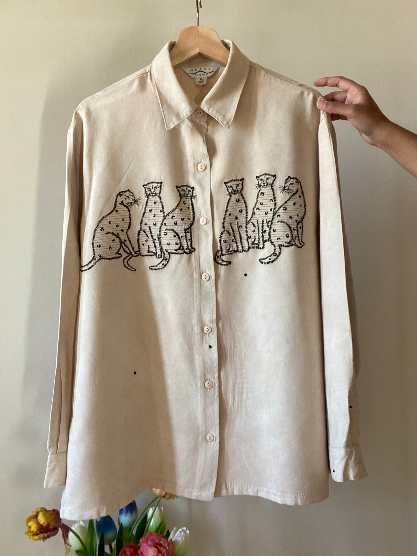 Animal Embroidered Vintage Suede Shirt